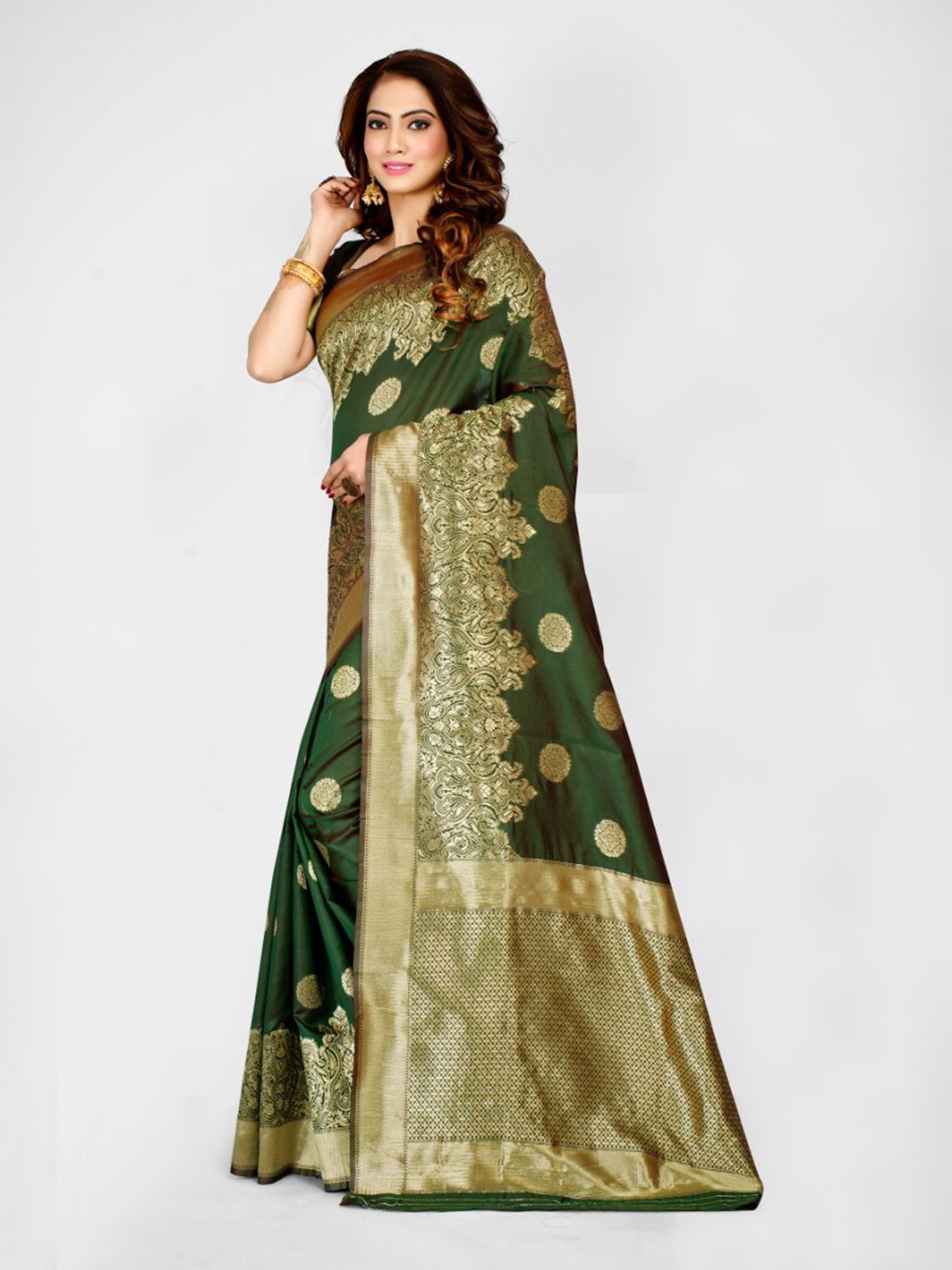 

Aagiri Ethnic Motifs Woven Design Zari Banarasi Saree, Green