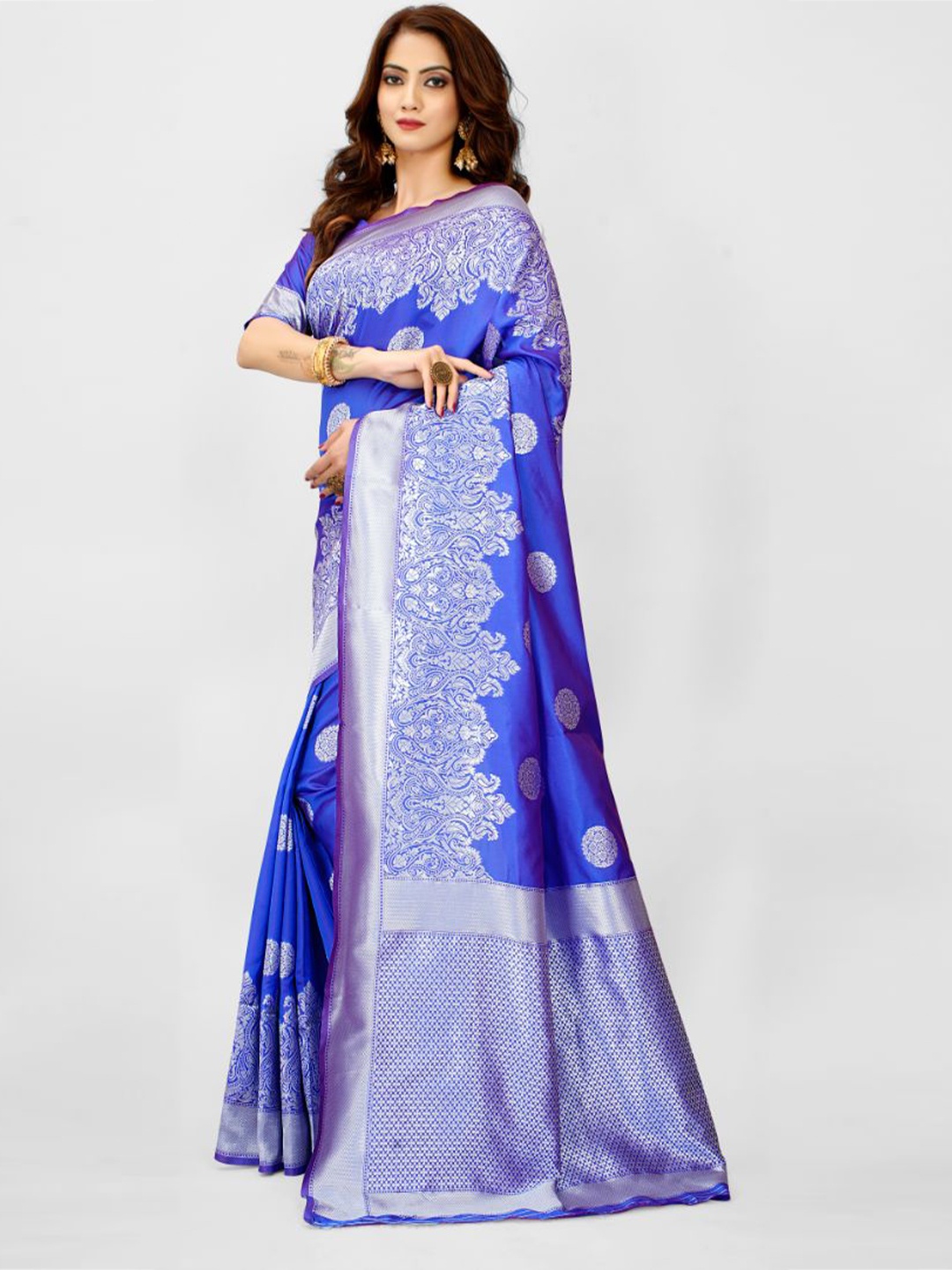 

Aagiri Ethnic Motifs Woven Design Zari Banarasi Saree, Blue