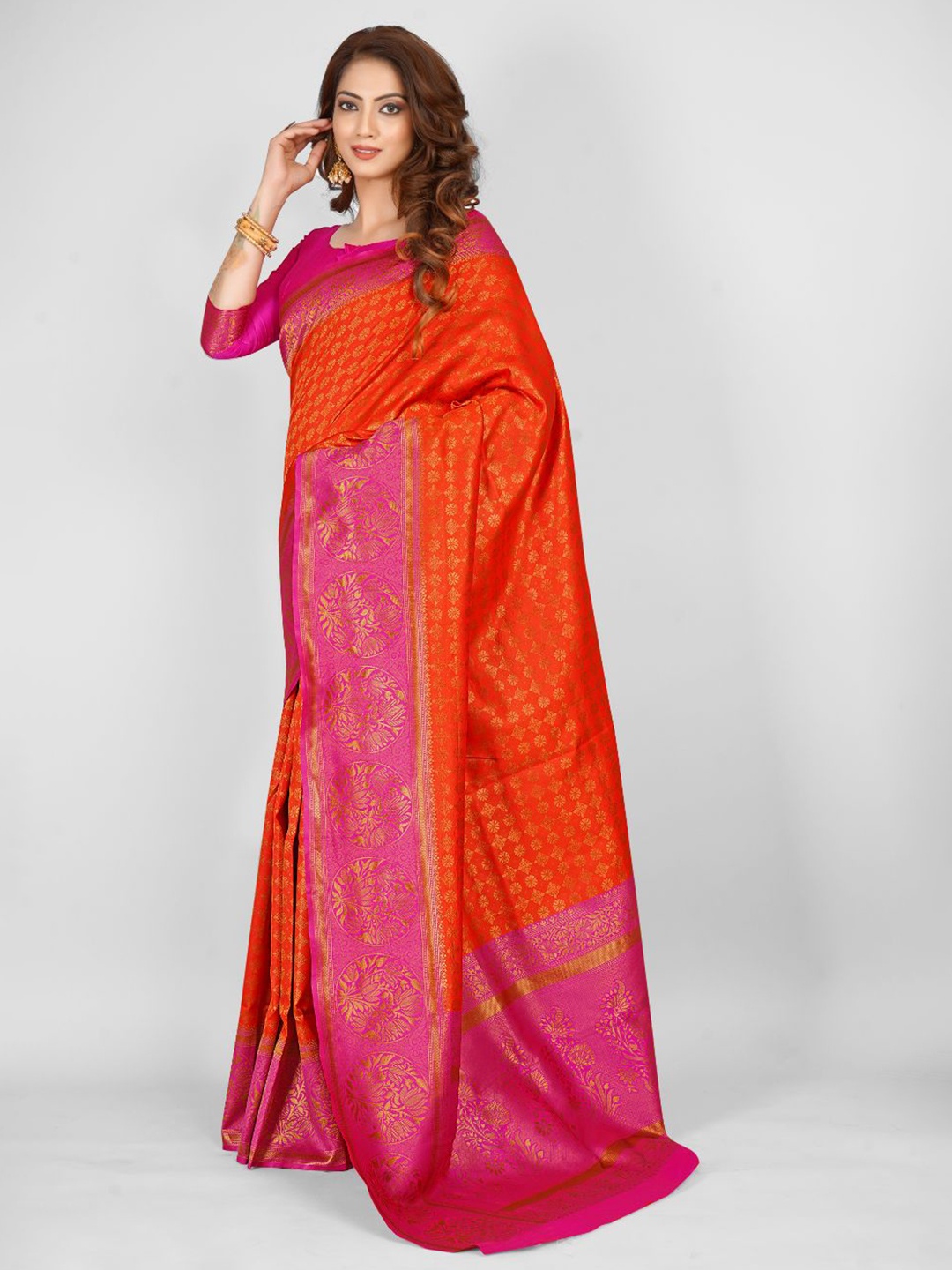 

Aagiri Ethnic Motifs Woven Design Banarasi Saree, Orange