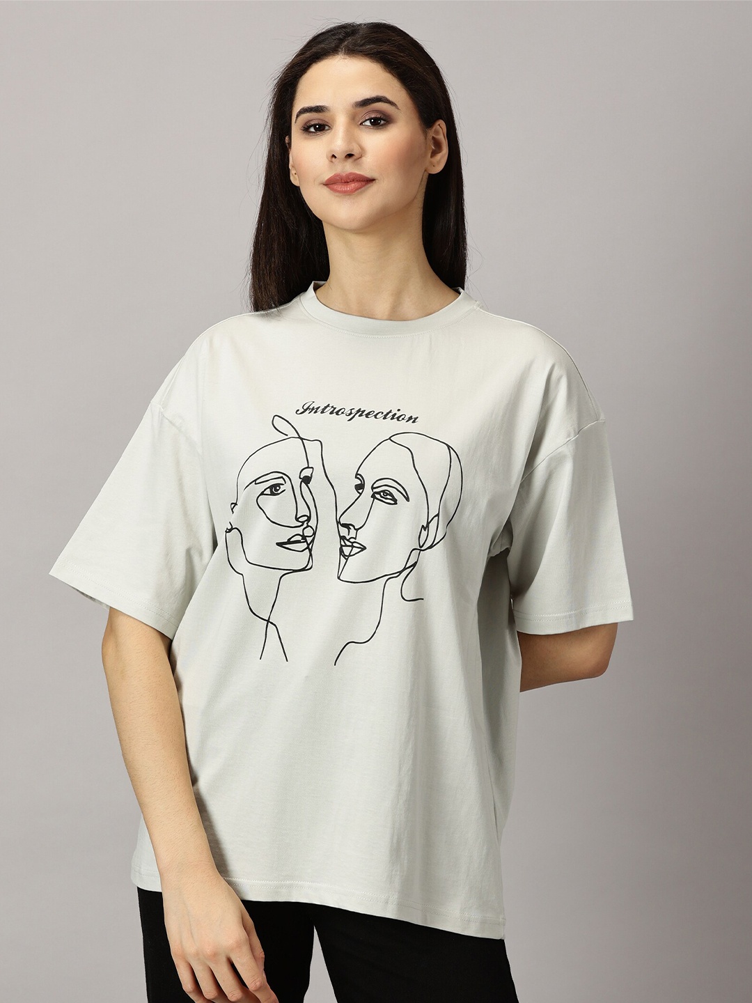 

THE HOLLANDER Graphic Printed Drop Shoulder Sleeves Cotton Oversized T-shirt, Blue