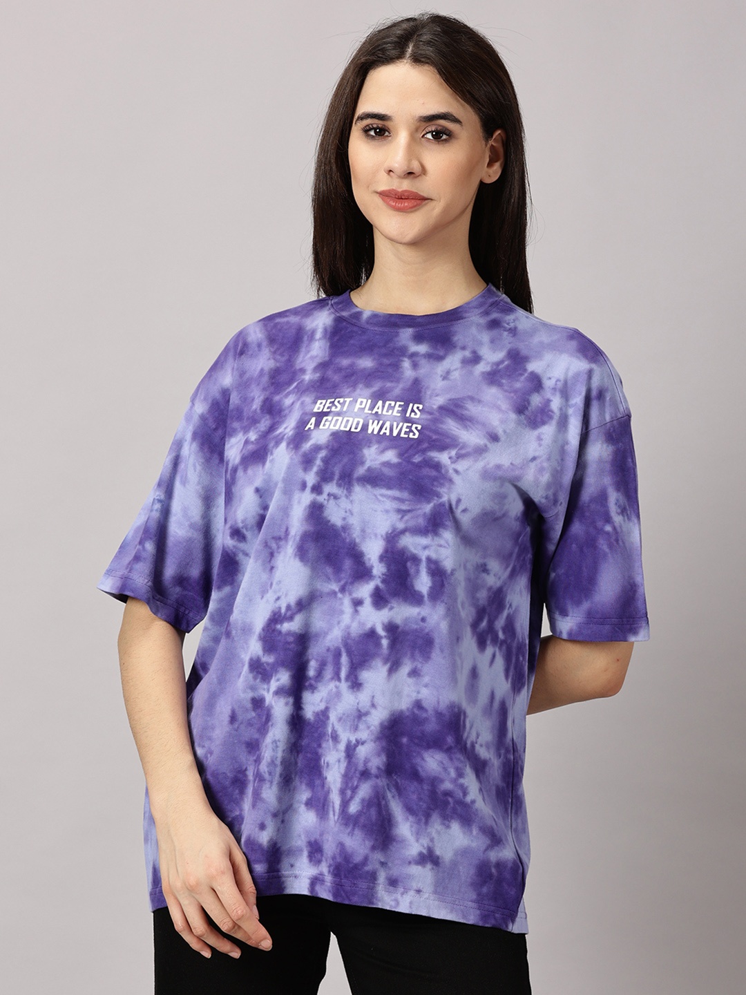 

THE HOLLANDER Tie & Dye Drop Shoulder Sleeves Cotton Oversized T-shirt, Blue