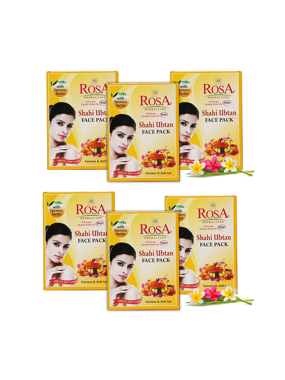 

ROSA Pack Of 6 Herbal Care Shahi Ubtan Face Pack With Besan & Rose - 25g, Yellow
