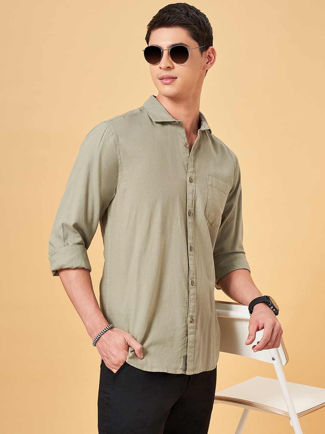 

BYFORD by Pantaloons Slim Fit Opaque Casual Shirt, Olive