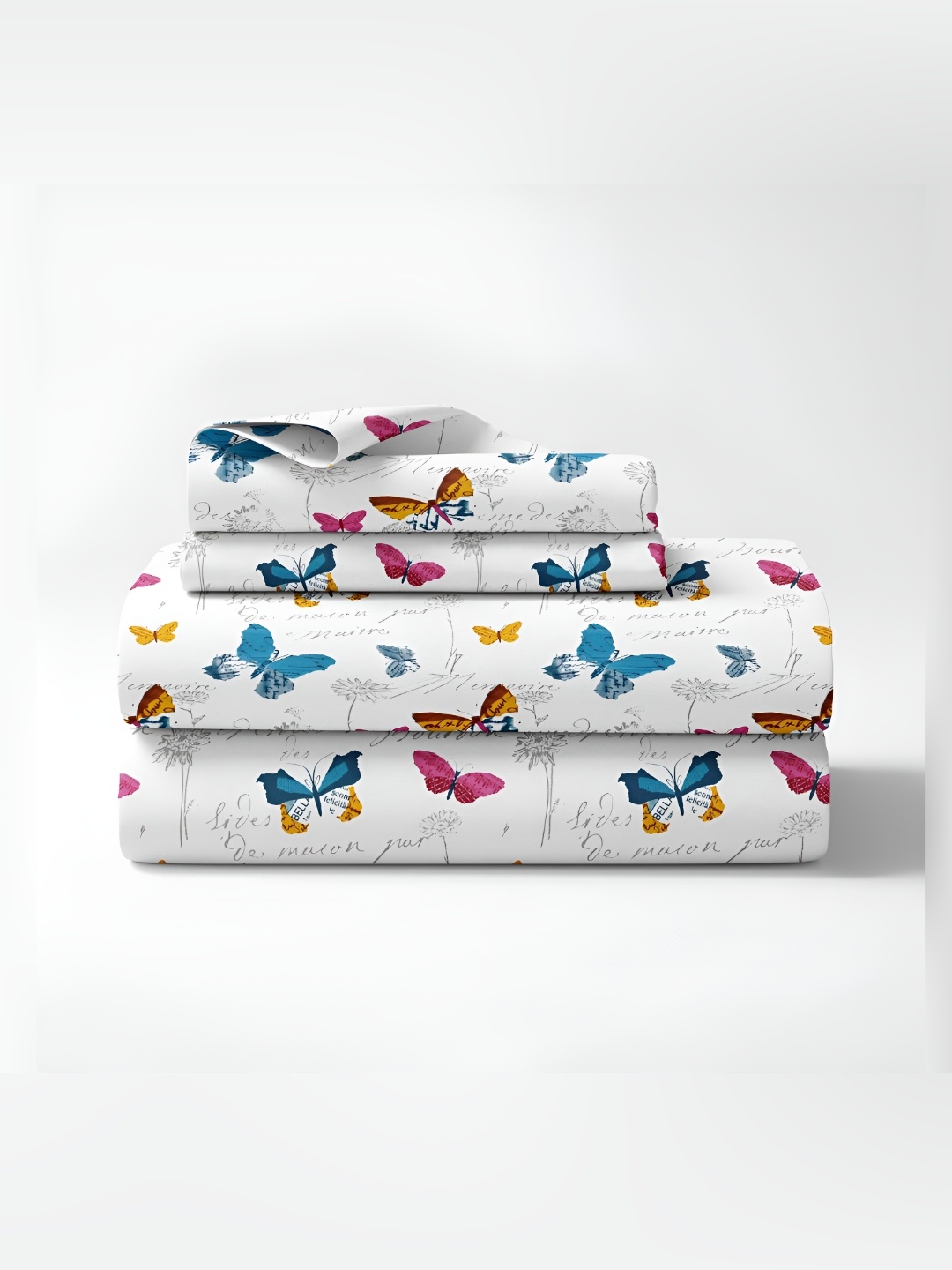 

DREAM WEAVERZ White & Blue Floral Cotton 220 TC Double Bedsheet With 2 Pillow Covers