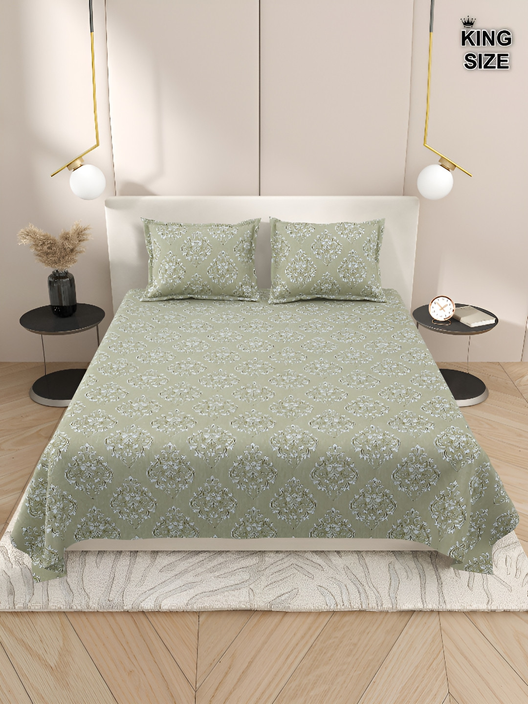 

Aura Green & White Floral 220 TC King Bedsheet with 2 Pillow Covers