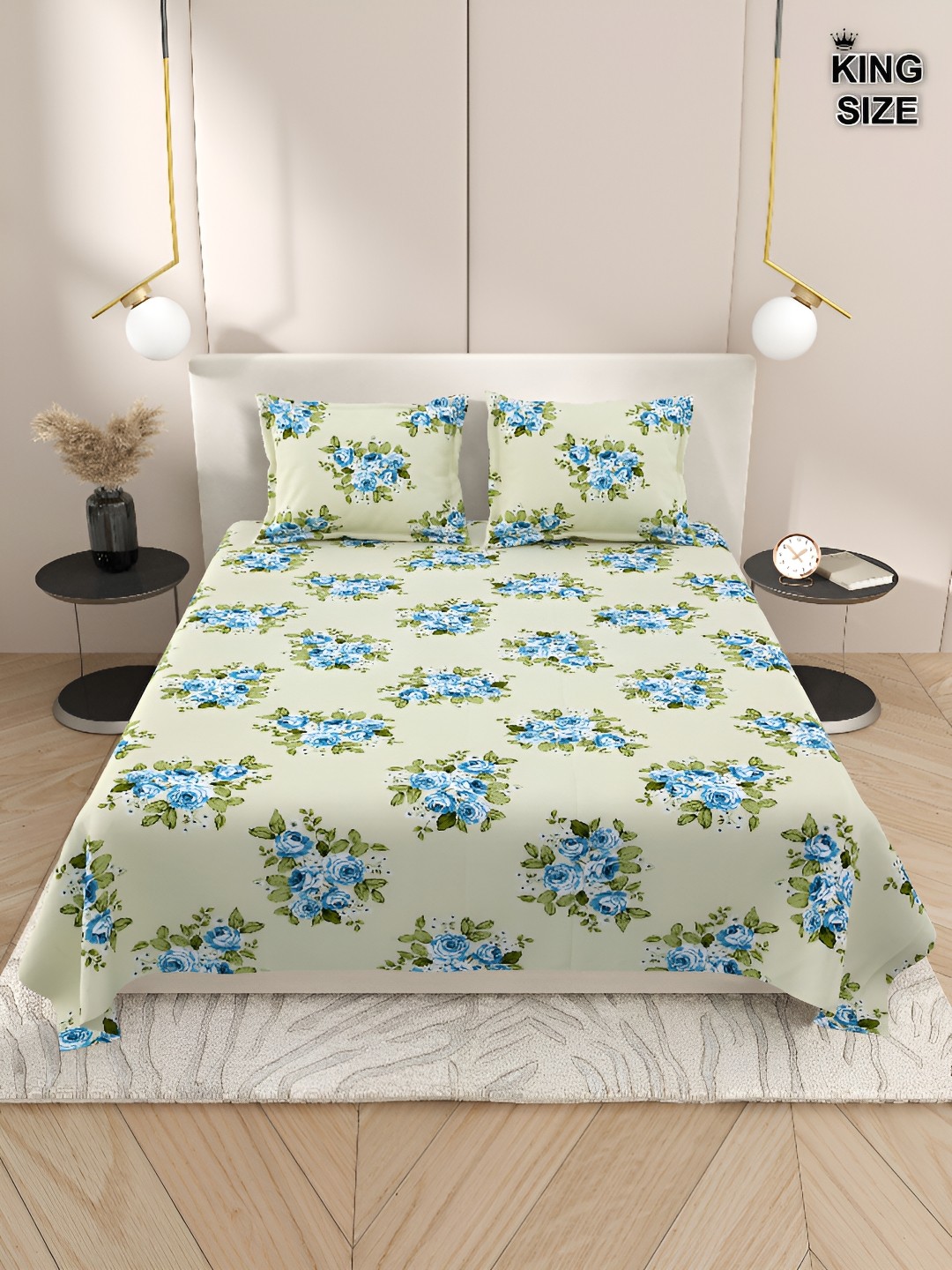 

Aura Green & Blue Floral 220 TC King Bedsheet with 2 Pillow Covers