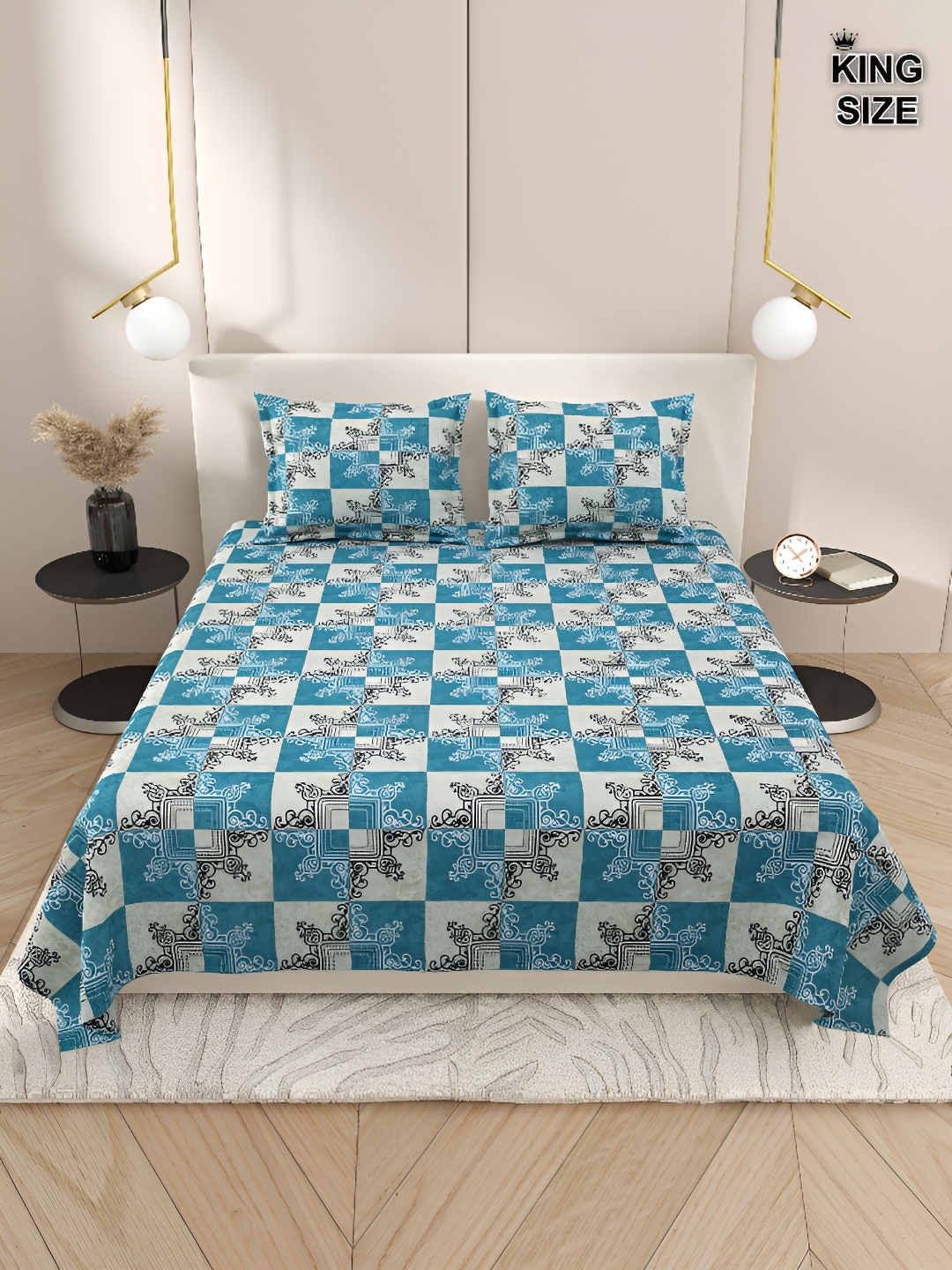 

Aura Blue & White Ethnic Motifs 220 TC King Bedsheet with 2 Pillow Covers
