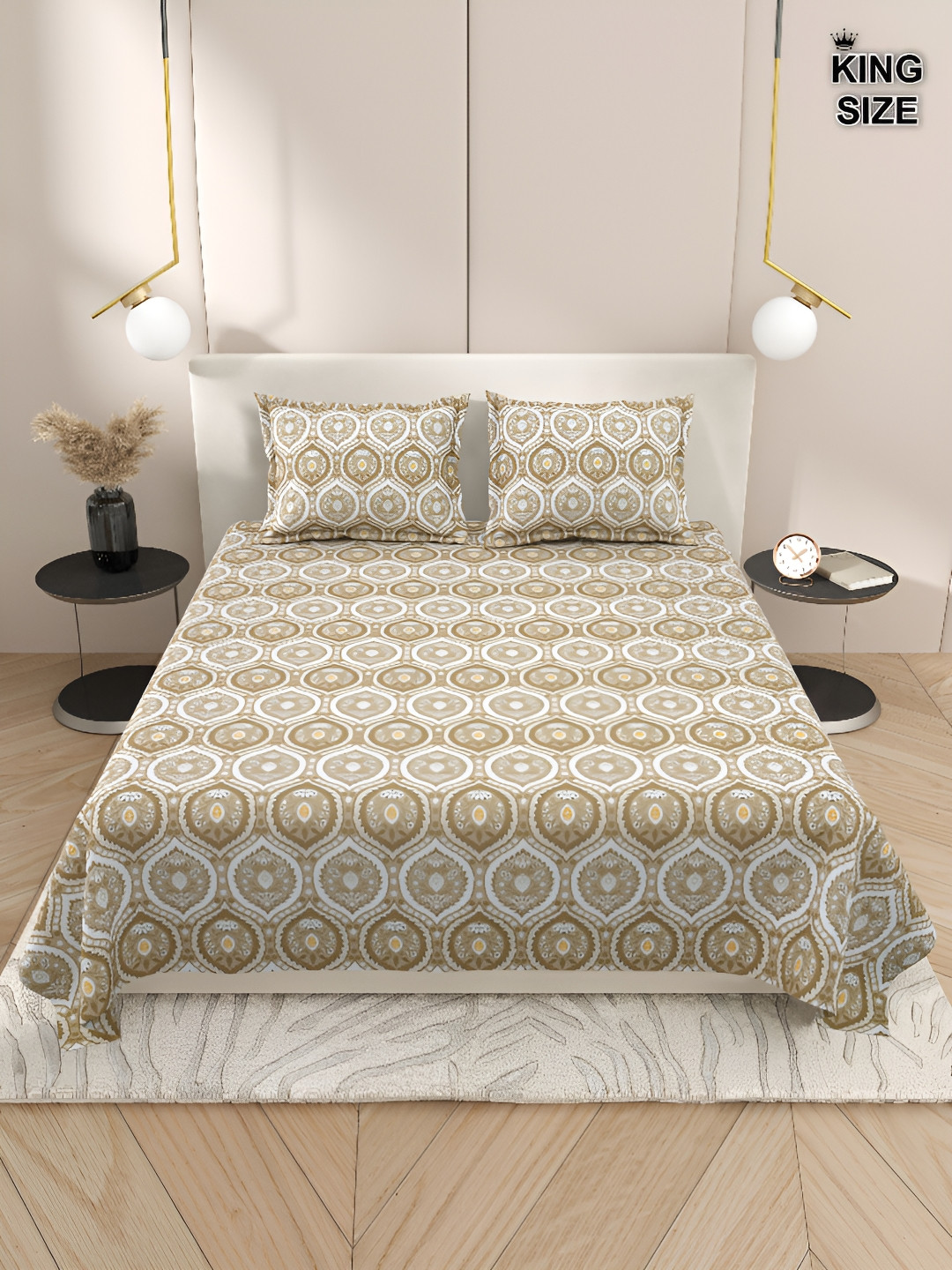 

Aura Brown & White Geometric 220 TC King Bedsheet with 2 Pillow Covers