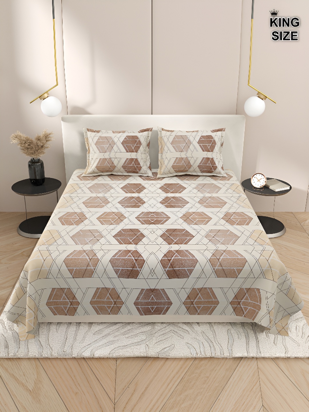 

Aura White & Black Geometric 220 TC King Bedsheet with 2 Pillow Covers