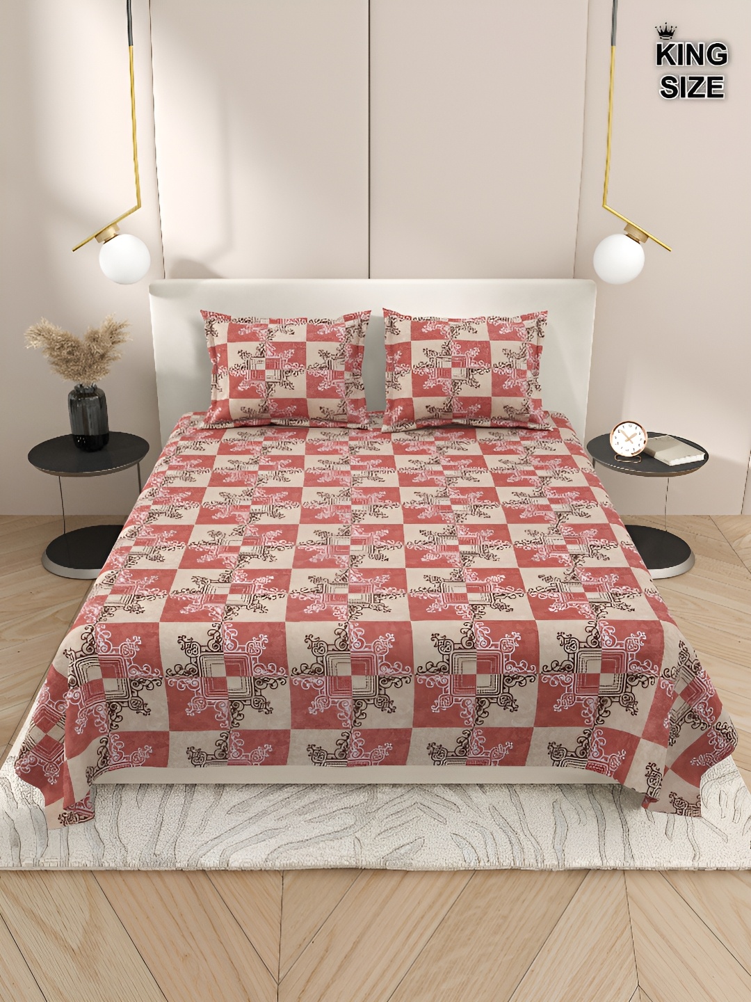 

Aura Maroon & Black Ethnic Motifs 220 TC King Bedsheet with 2 Pillow Covers