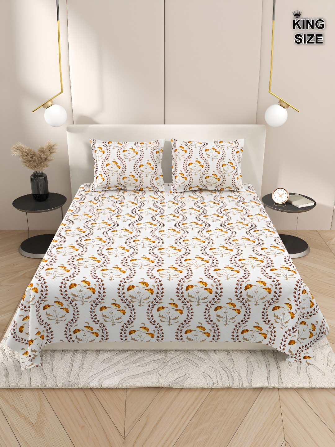 

Aura Brown & White Floral 220 TC King Bedsheet with 2 Pillow Covers