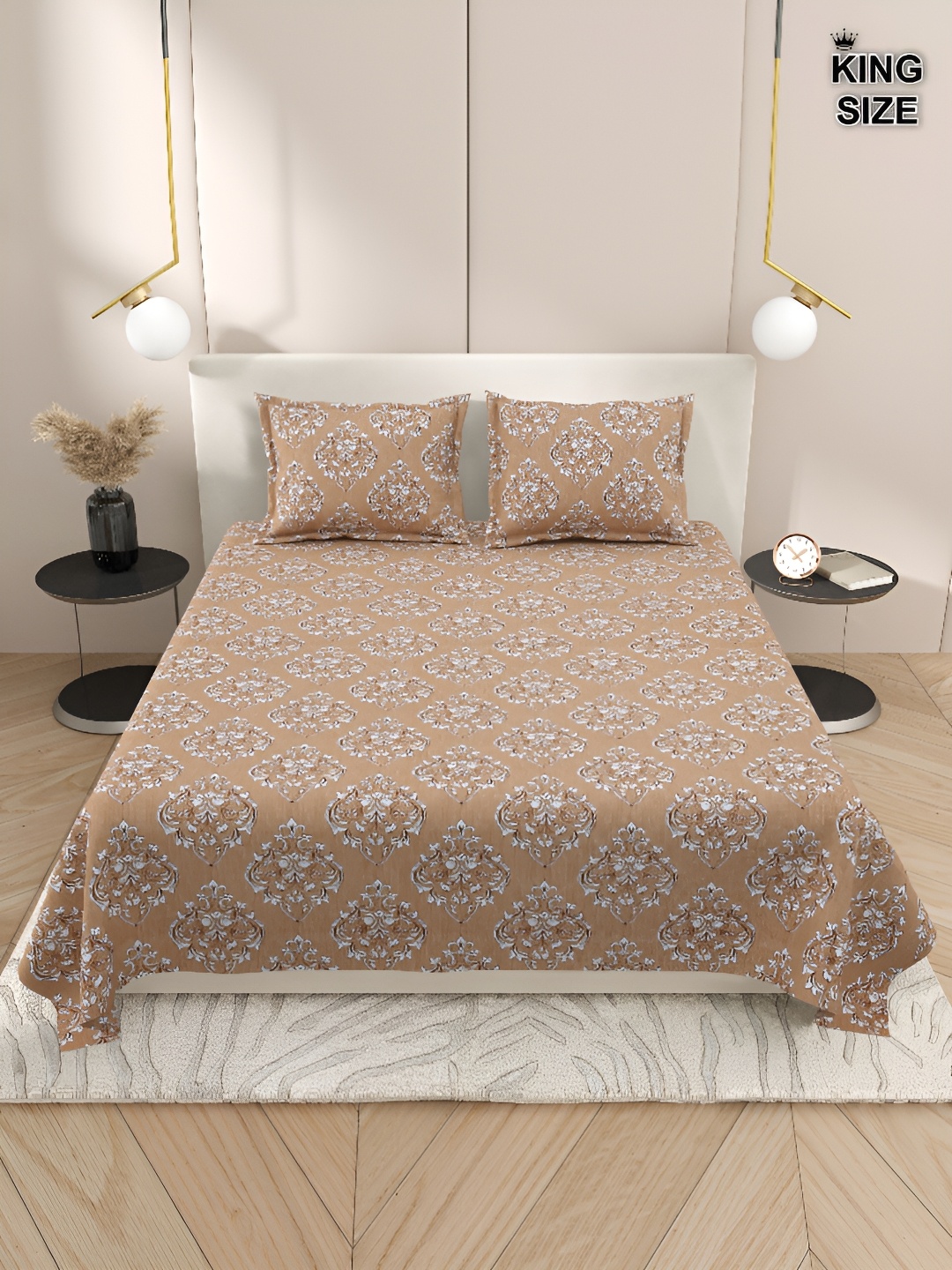 

Aura Brown & White Floral 220 TC King Bedsheet with 2 Pillow Covers