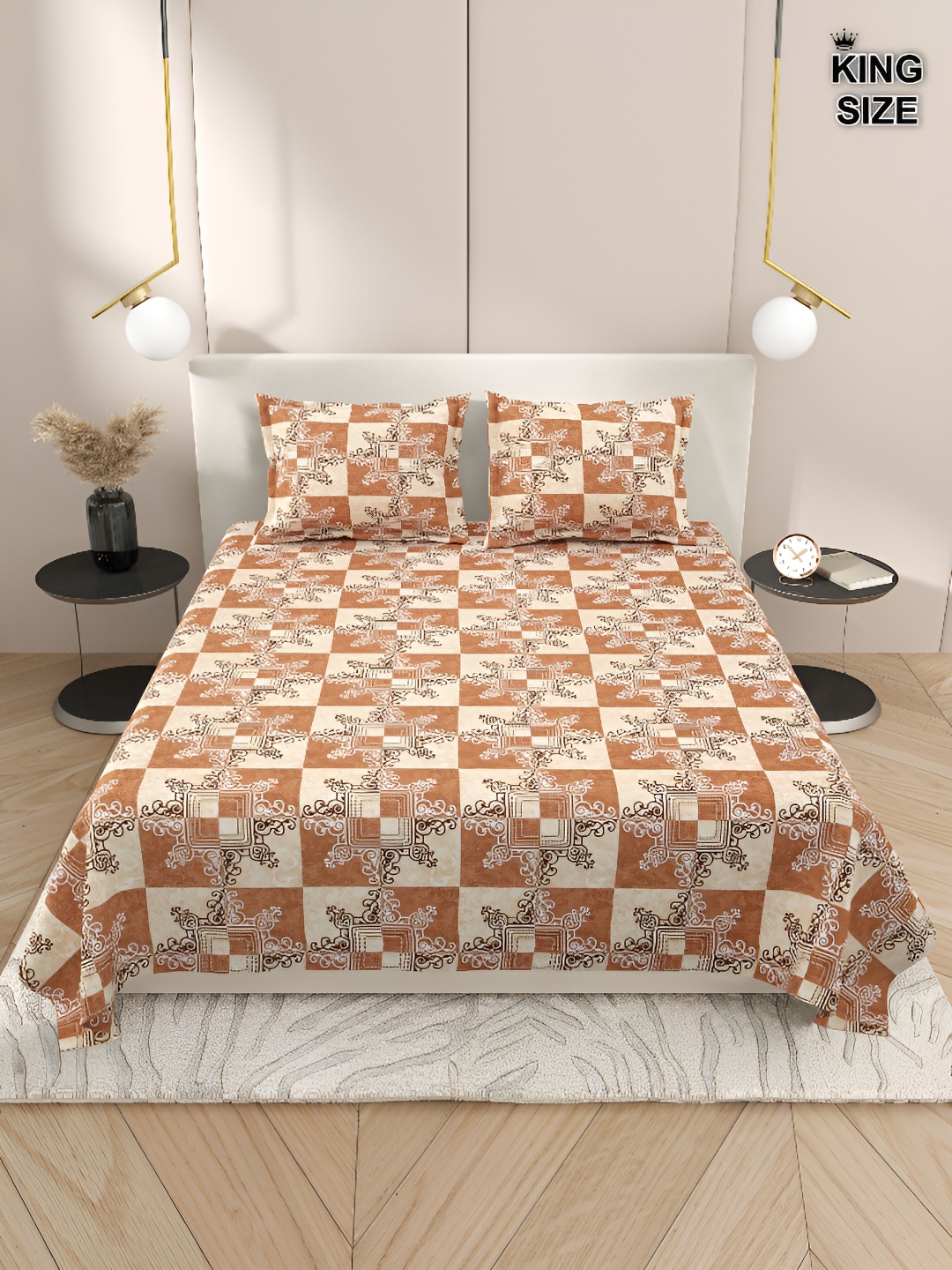 

Aura Brown & Cream-Coloured Ethnic Motifs 220 TC King Bedsheet with 2 Pillow Covers