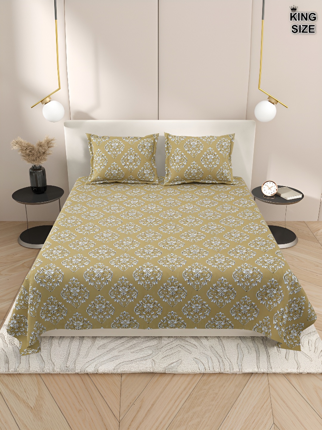 

Aura Green & White Floral 220 TC King Bedsheet with 2 Pillow Covers