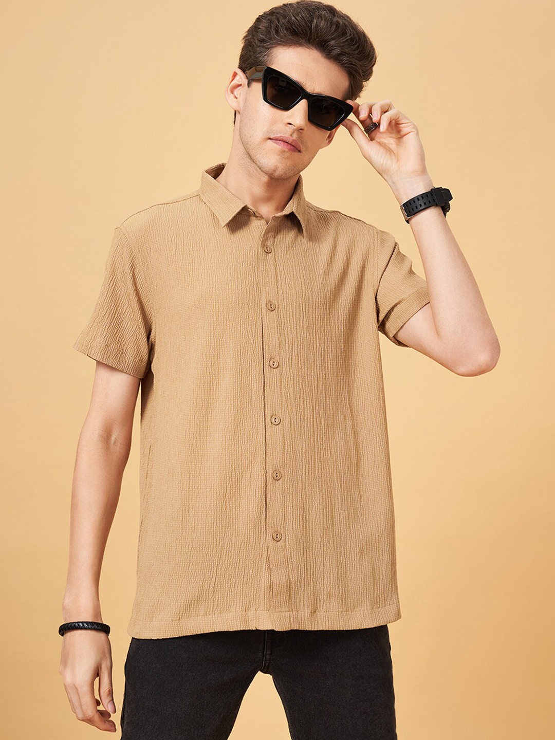 

YU by Pantaloons Textured Opaque Casual Shirt, Beige