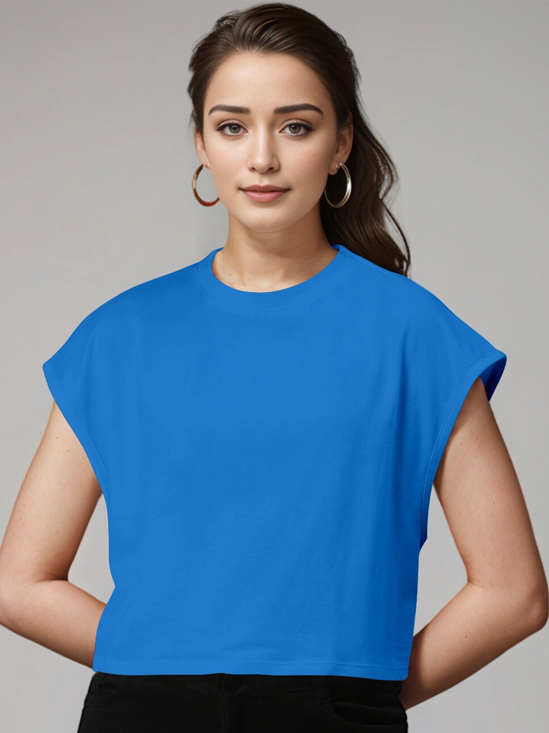 

Huetrap Extended Sleeves Pure Cotton Boxy T-shirt, Blue