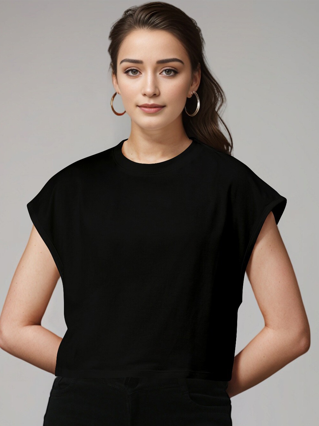 

Huetrap Extended Sleeves Pure Cotton Boxy T-shirt, Black