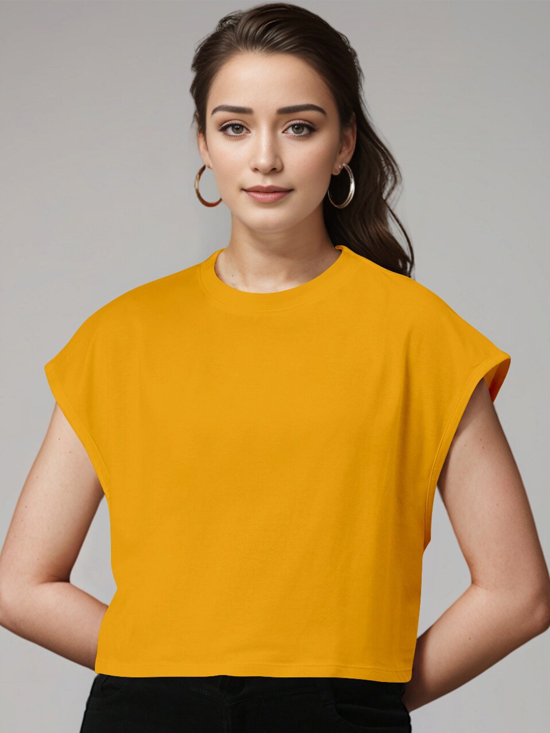 

Huetrap Extended Sleeves Pure Cotton Boxy T-shirt, Yellow
