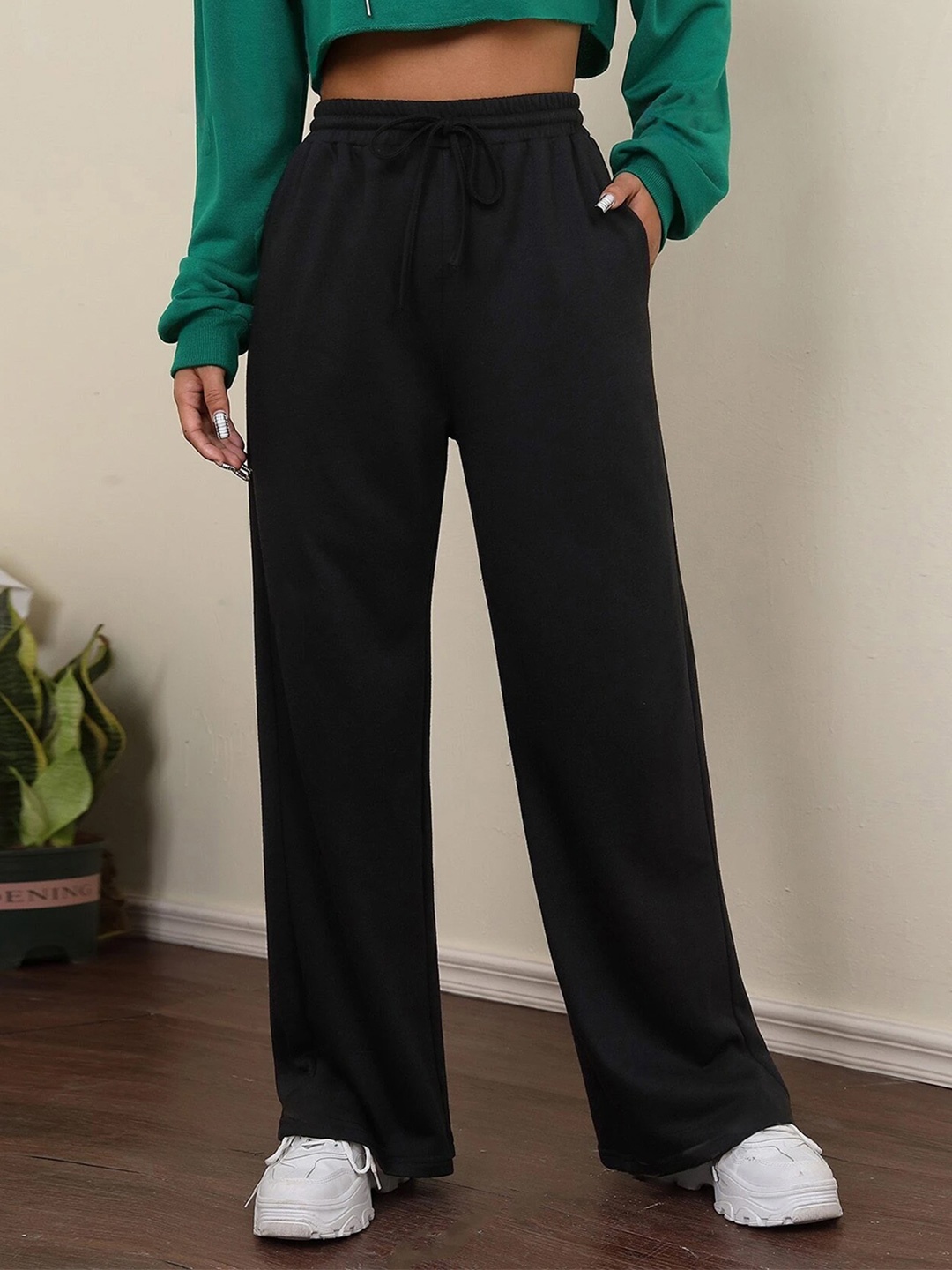 BAESD Women Relaxed High-Rise Non Iron Parallel Trousers, Black