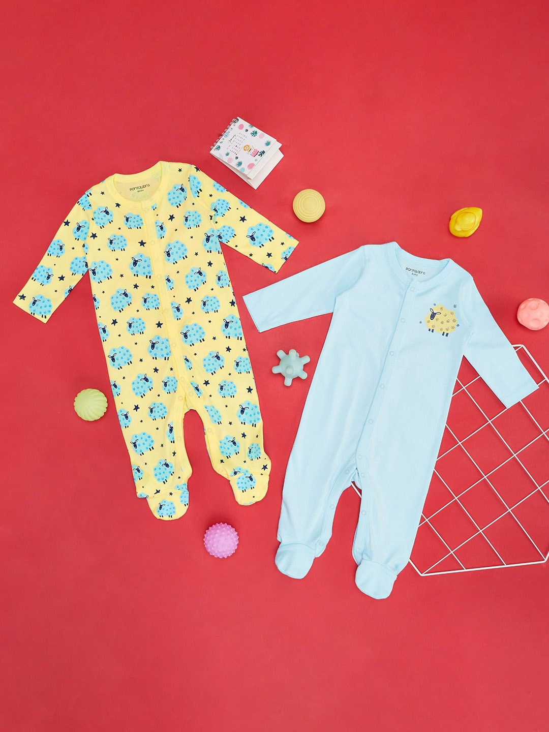

Pantaloons Baby Boys Pack of 2 Printed Cotton Sleepsuits, Blue