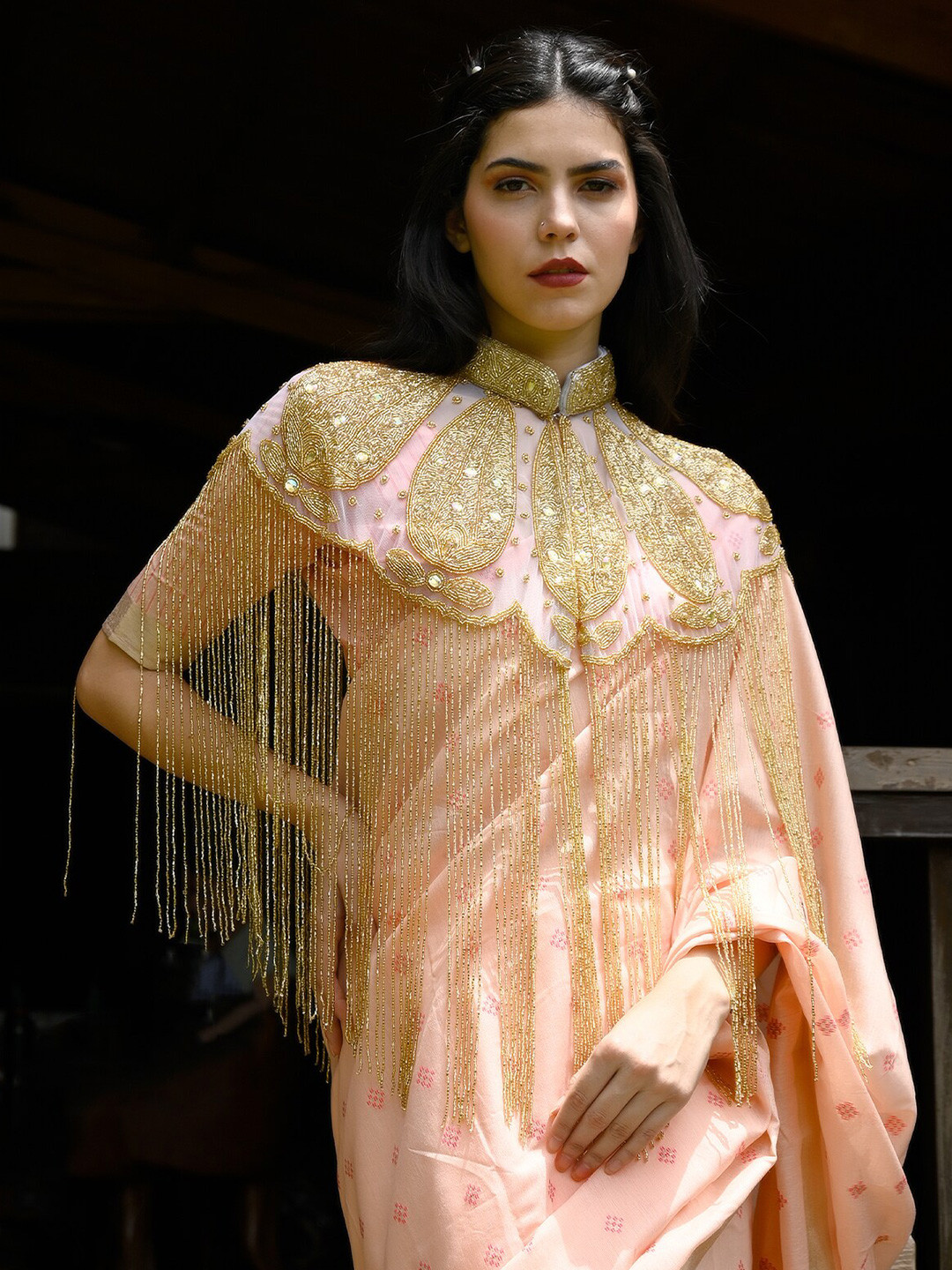 

ODETTE Embellished Crop Button Shrug, Gold
