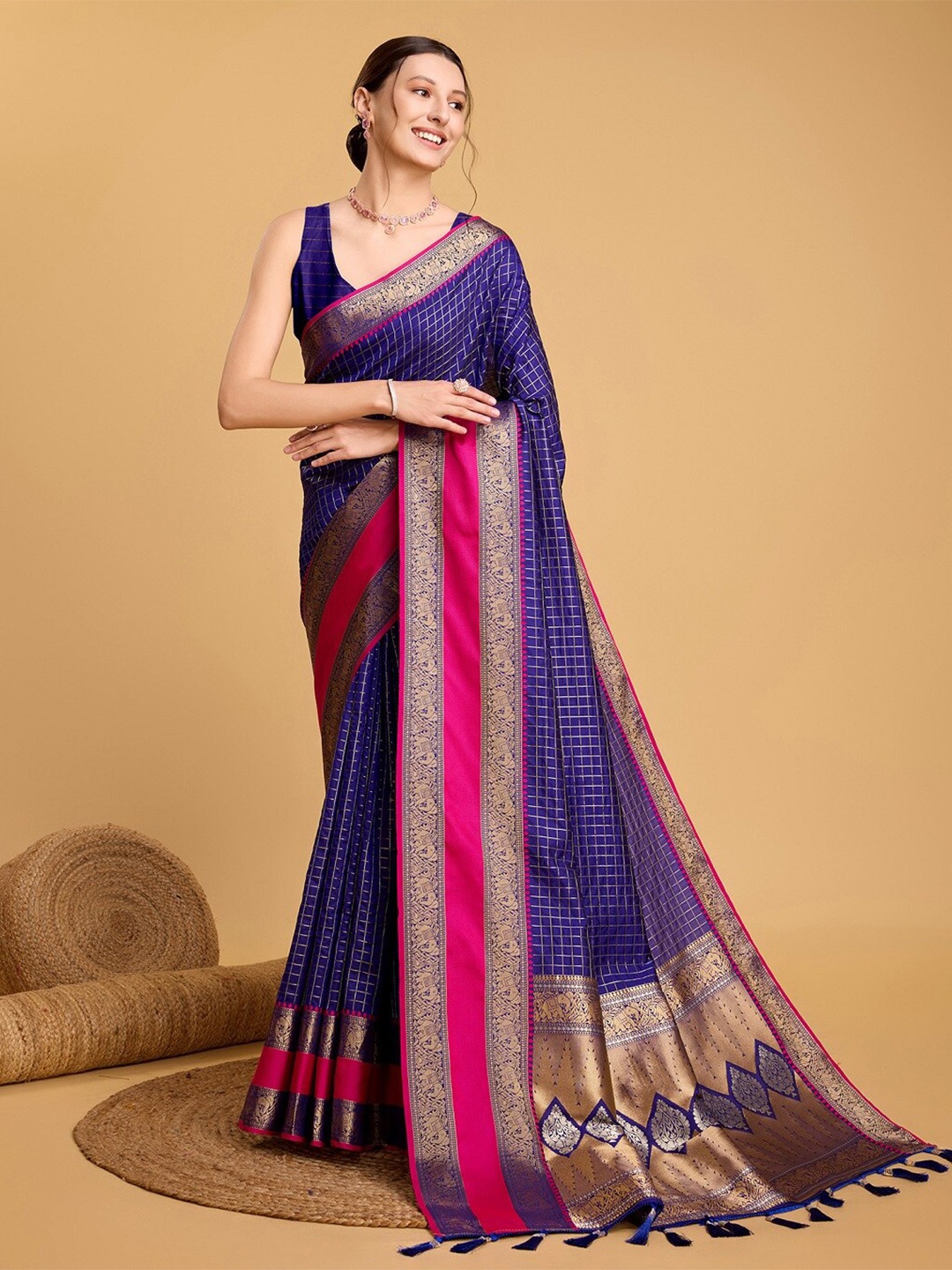 

Sarvada Woven Design Zari Banarasi Saree with Tassels, Blue