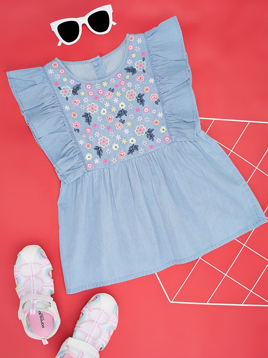 

YU by Pantaloons Floral Cotton Top, Blue