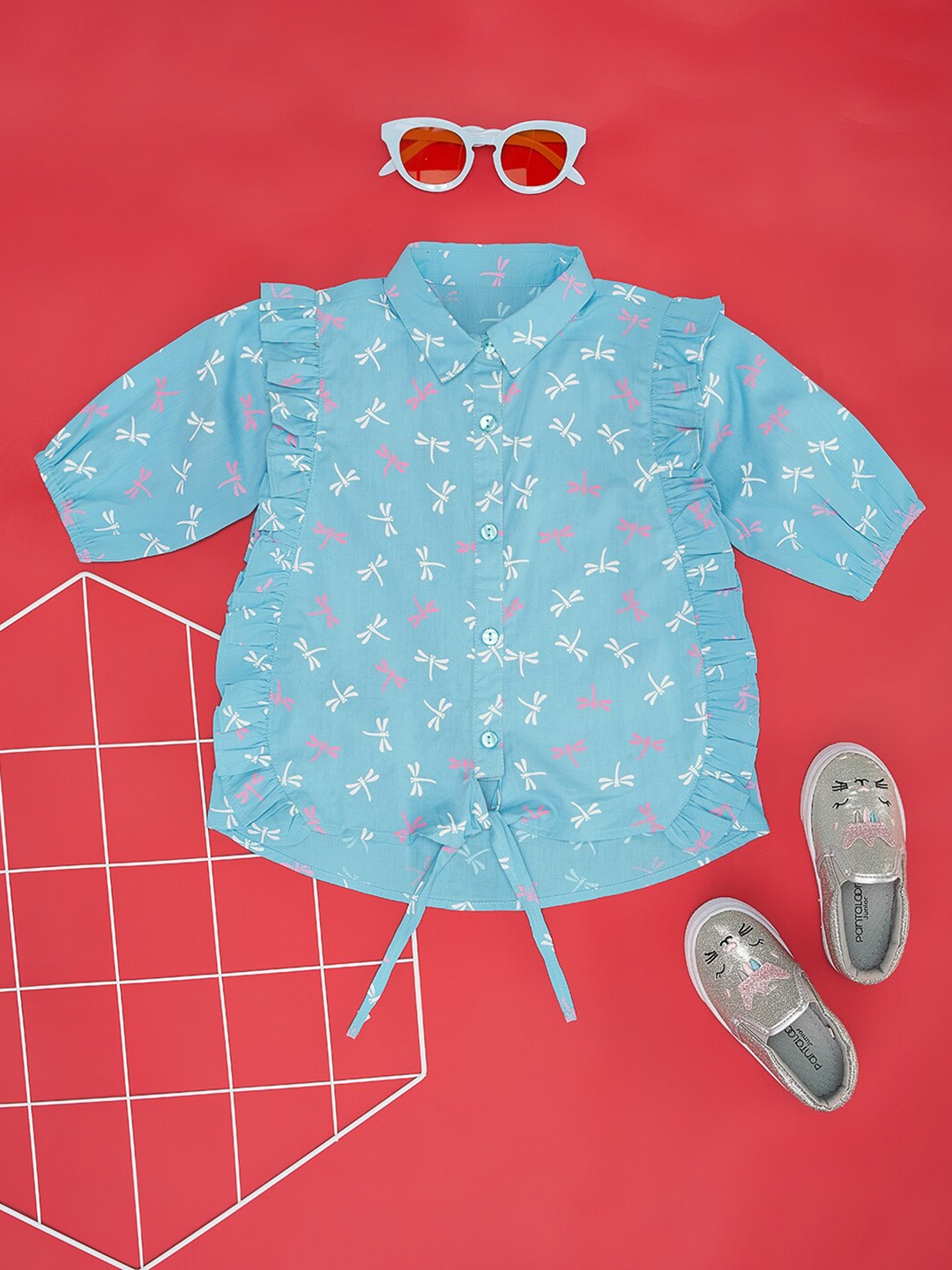 

YU by Pantaloons Print Cotton Shirt Style Top, Blue
