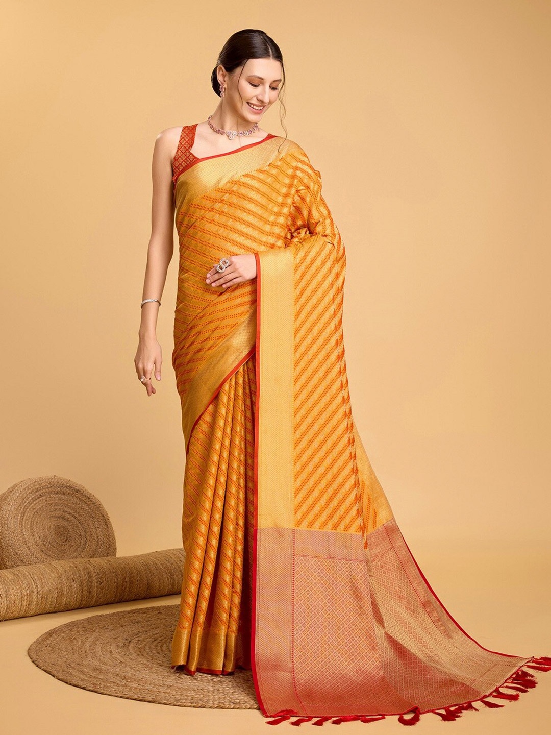 

Sarvada Leheriya Zari Banarasi Saree, Mustard