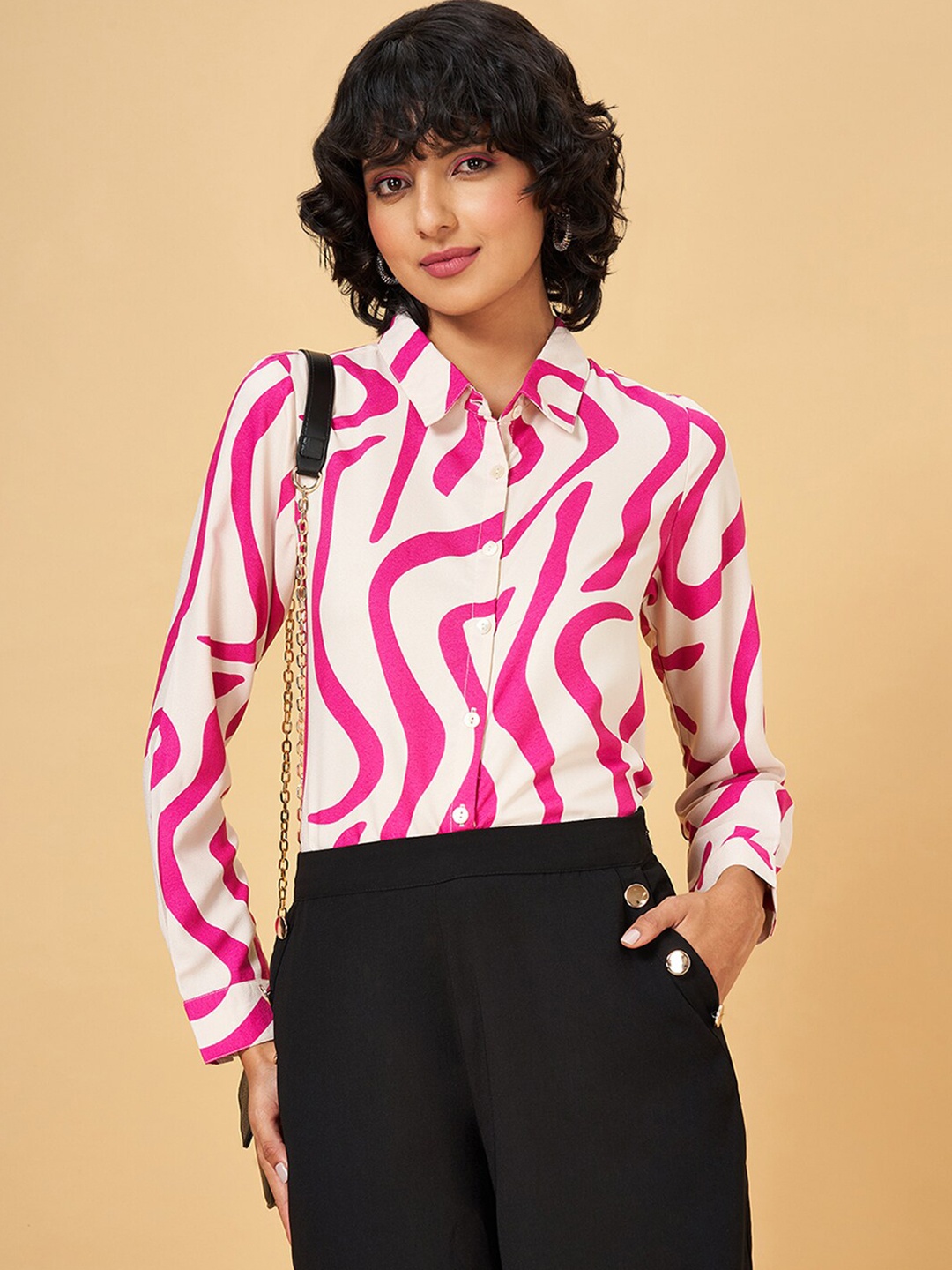 

YU by Pantaloons Abstract Printed Opaque Cotton Casual Shirt, Pink