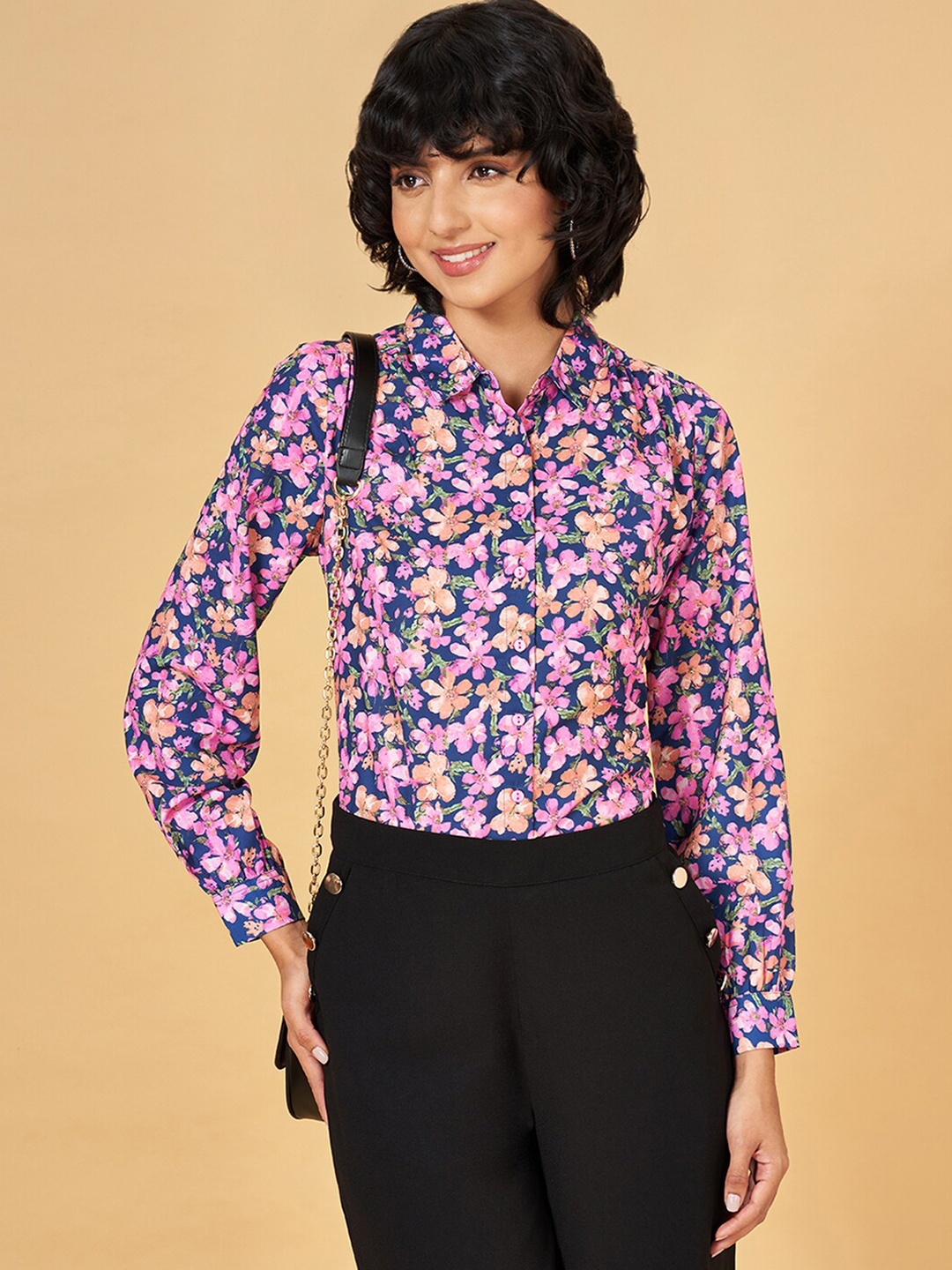 

YU by Pantaloons Floral Printed Opaque Casual Shirt, Pink