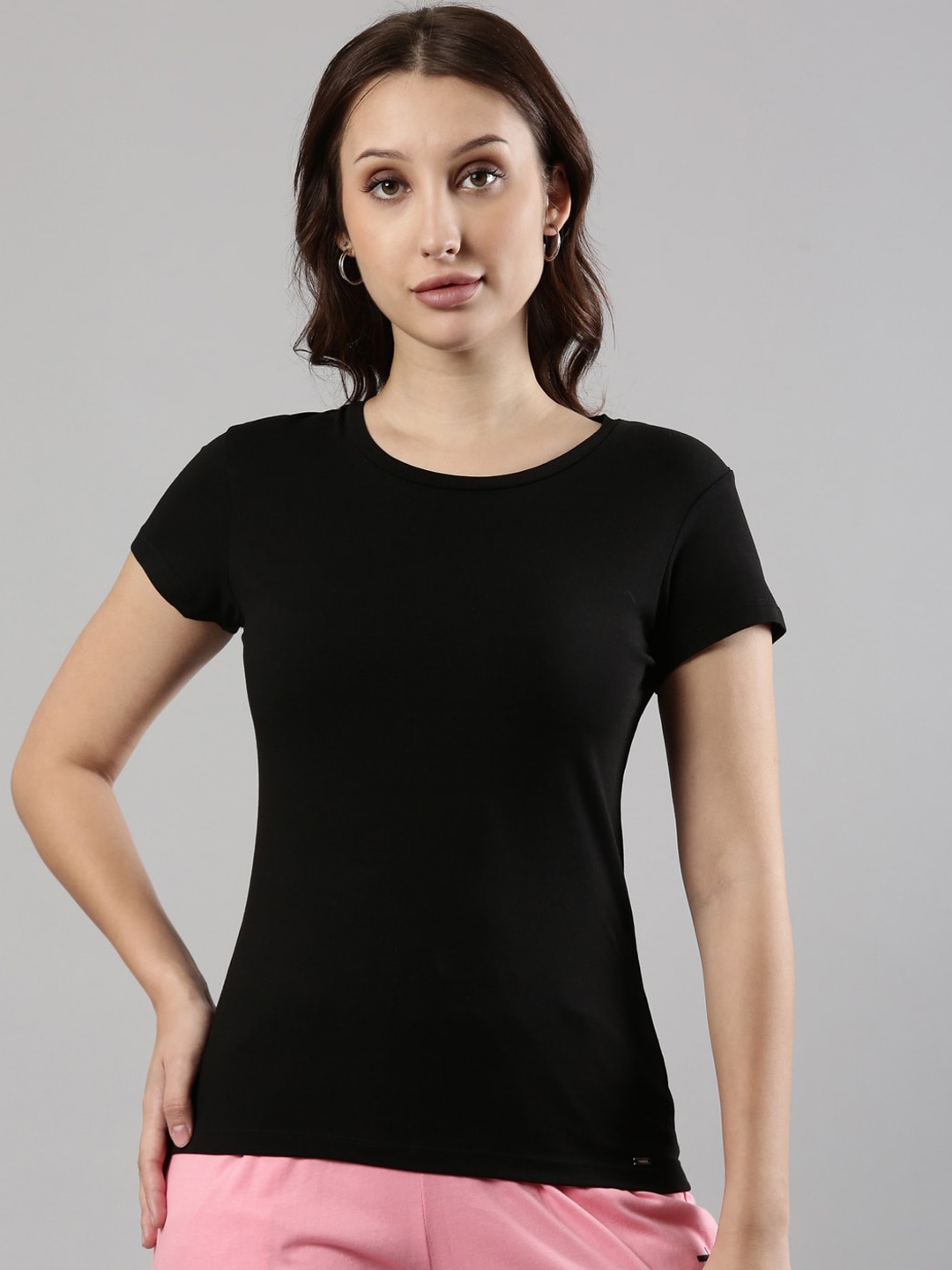 

Femmora Round Neck Half Sleeve Lounge T-shirts, Black