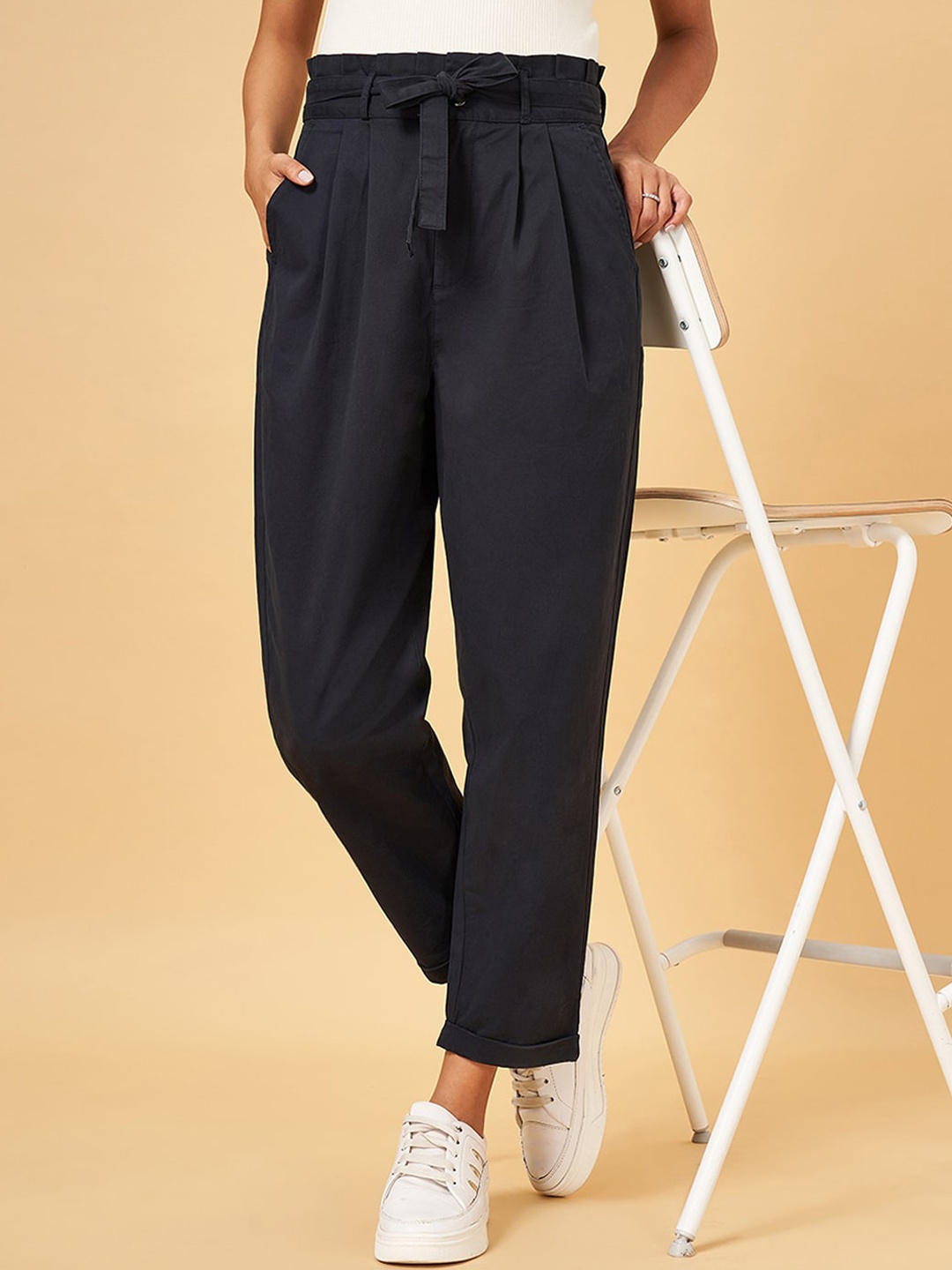 

YU by Pantaloons Women Cotton Mid-Rise Relaxed-Fit Track Pants, Black