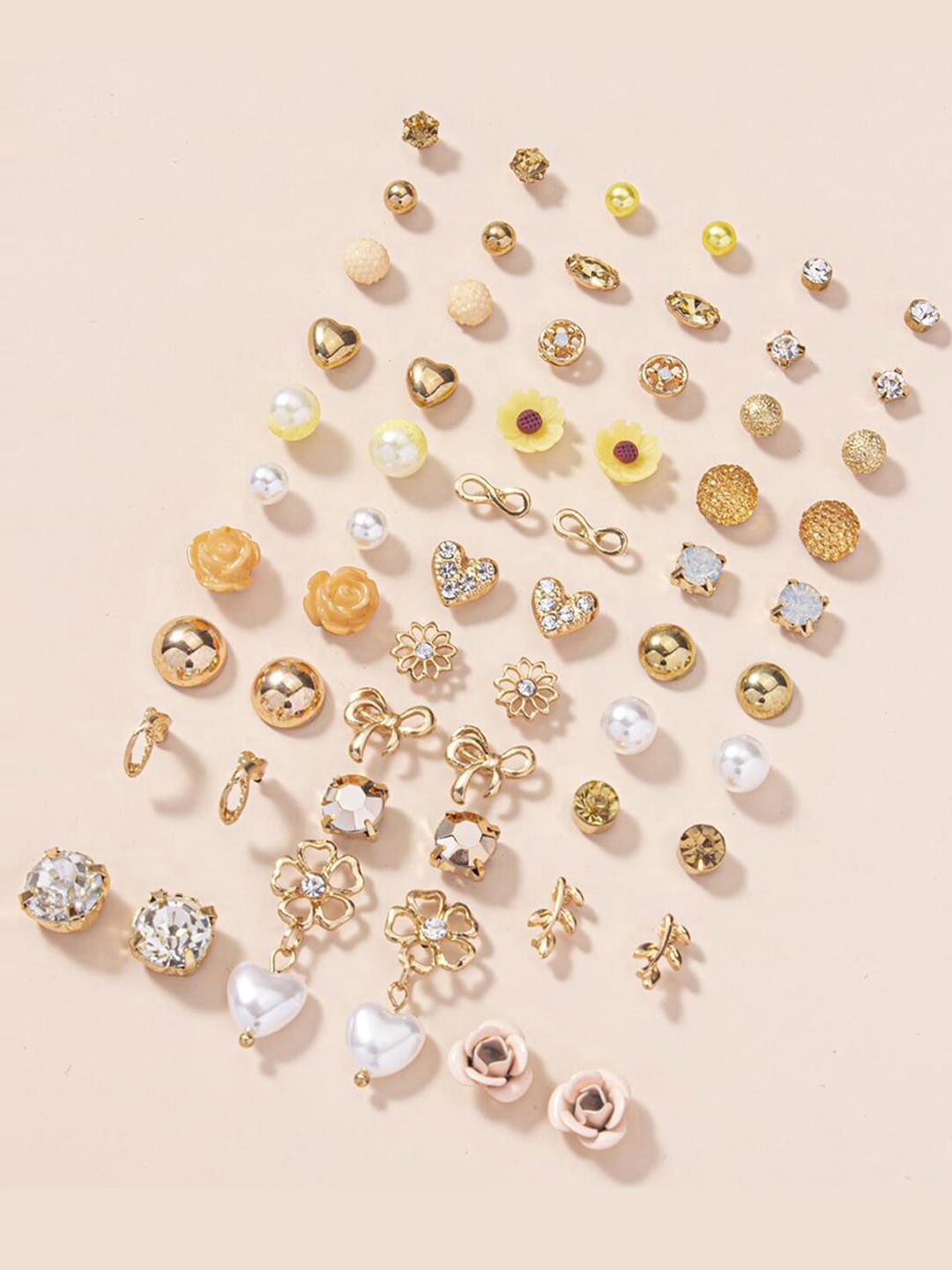 

Jewels Galaxy Set Of 30 Gold Plated Crystals & Pearl Beaded Contemporary Stud Earrings