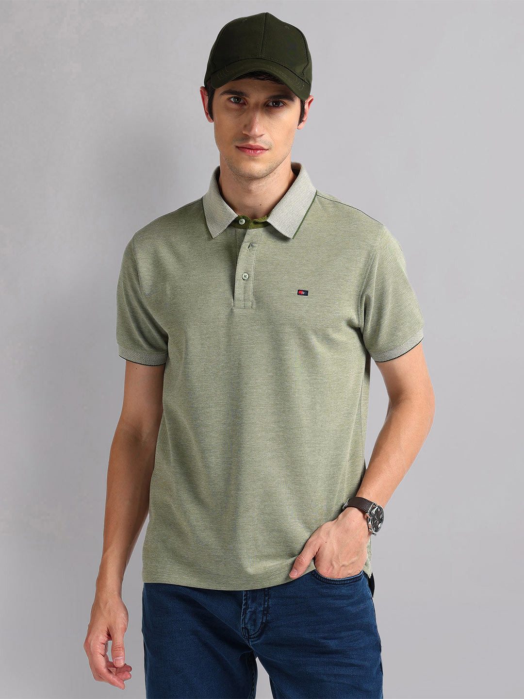 

AD By Arvind Men Polo Collar Slim Fit T-shirt, Green
