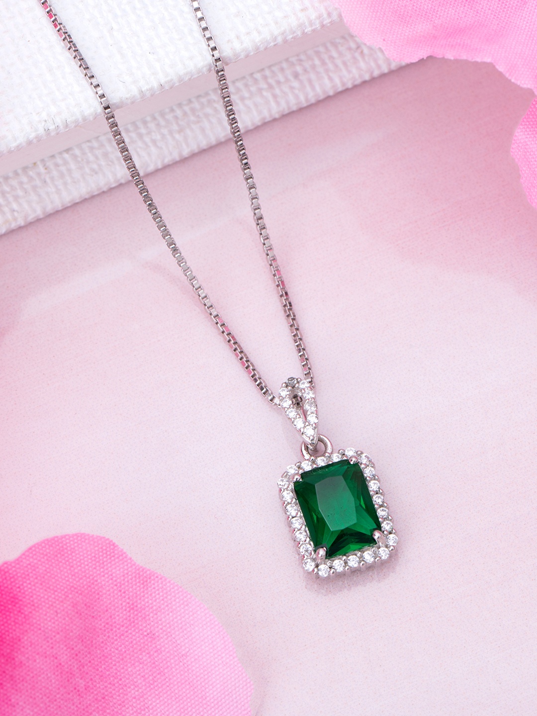

Zavya Rhodium-Plated 925 Pure Sterling Silver Square Pendants with Chains