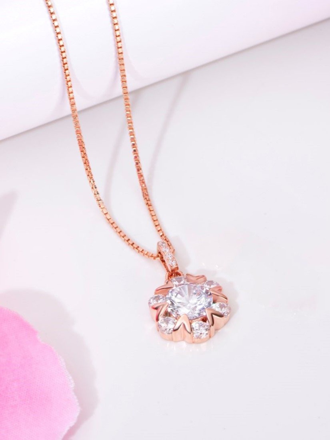 

Zavya Rose Gold-Plated 925 Pure Sterling Silver Floral Pendants with Chains