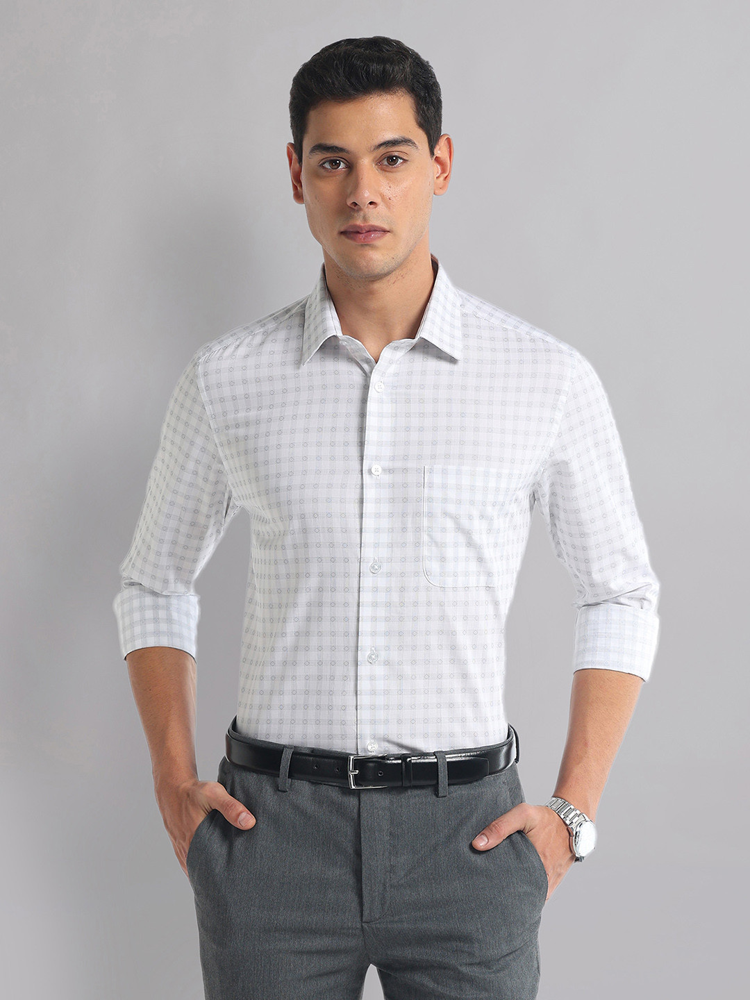 

AD By Arvind Tartan Checks Pure Cotton Formal Shirt, Grey