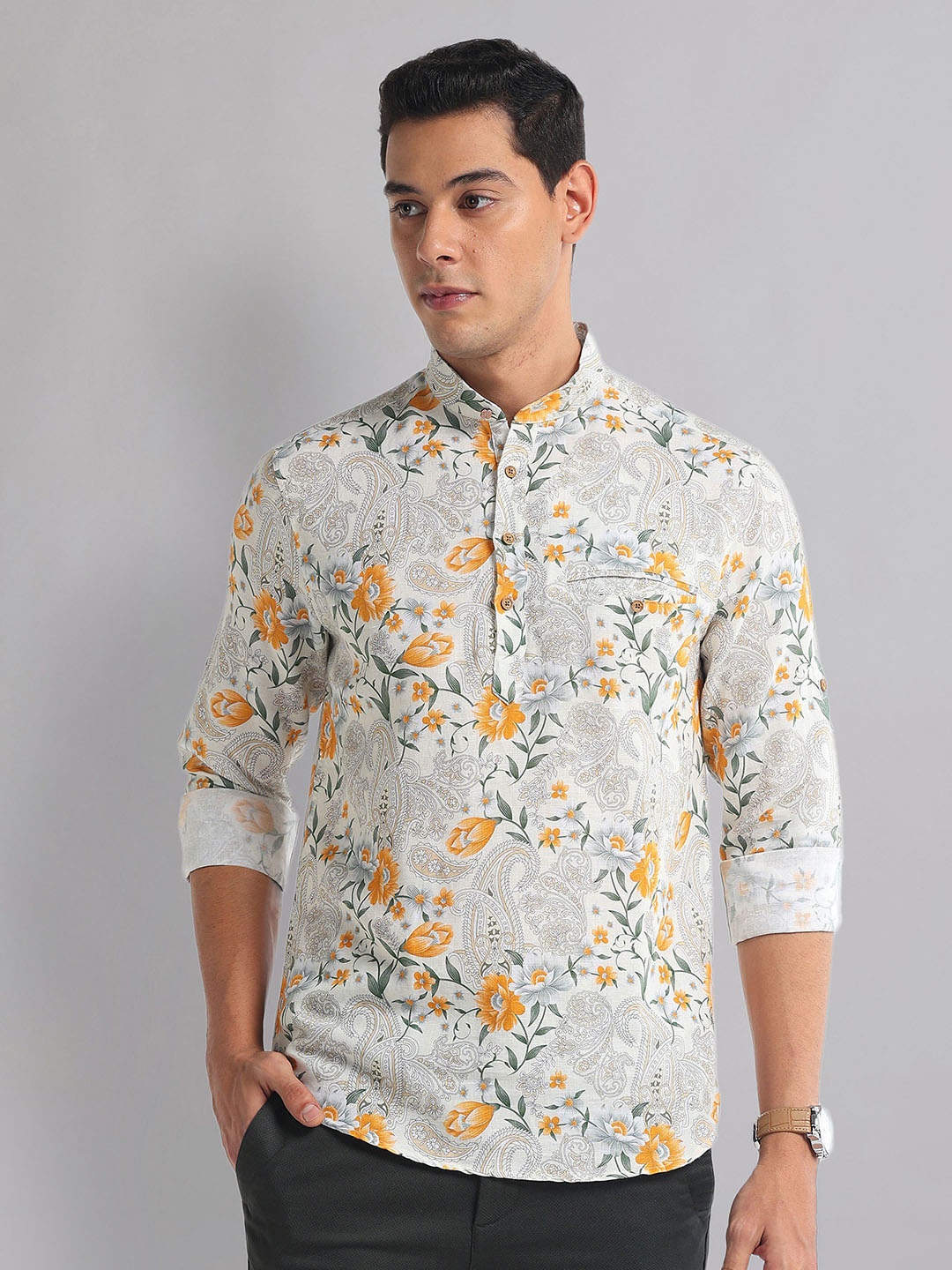 

AD By Arvind Slim Fit Floral Printed Casual Shirt, Orange