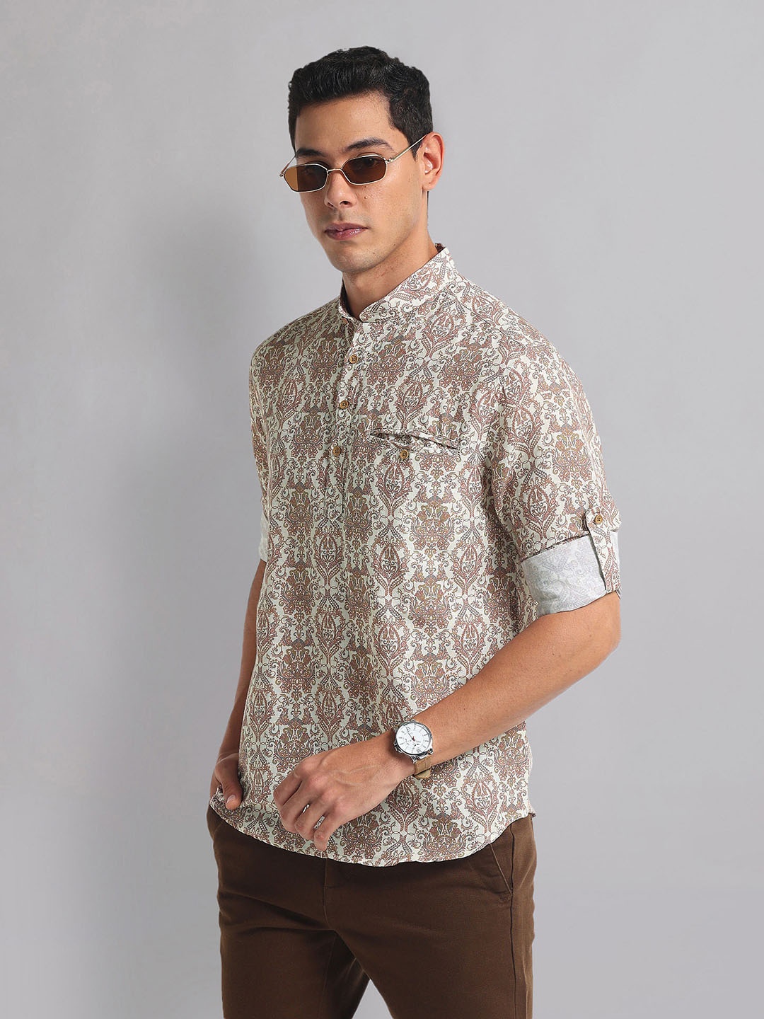 

AD By Arvind Slim Fit Printed Casual Shirt, Beige