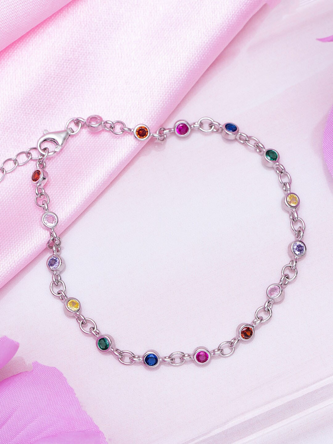 

Zavya Women 925 Pure Silver Cubic Zirconia Rhodium-Plated Charm Bracelet