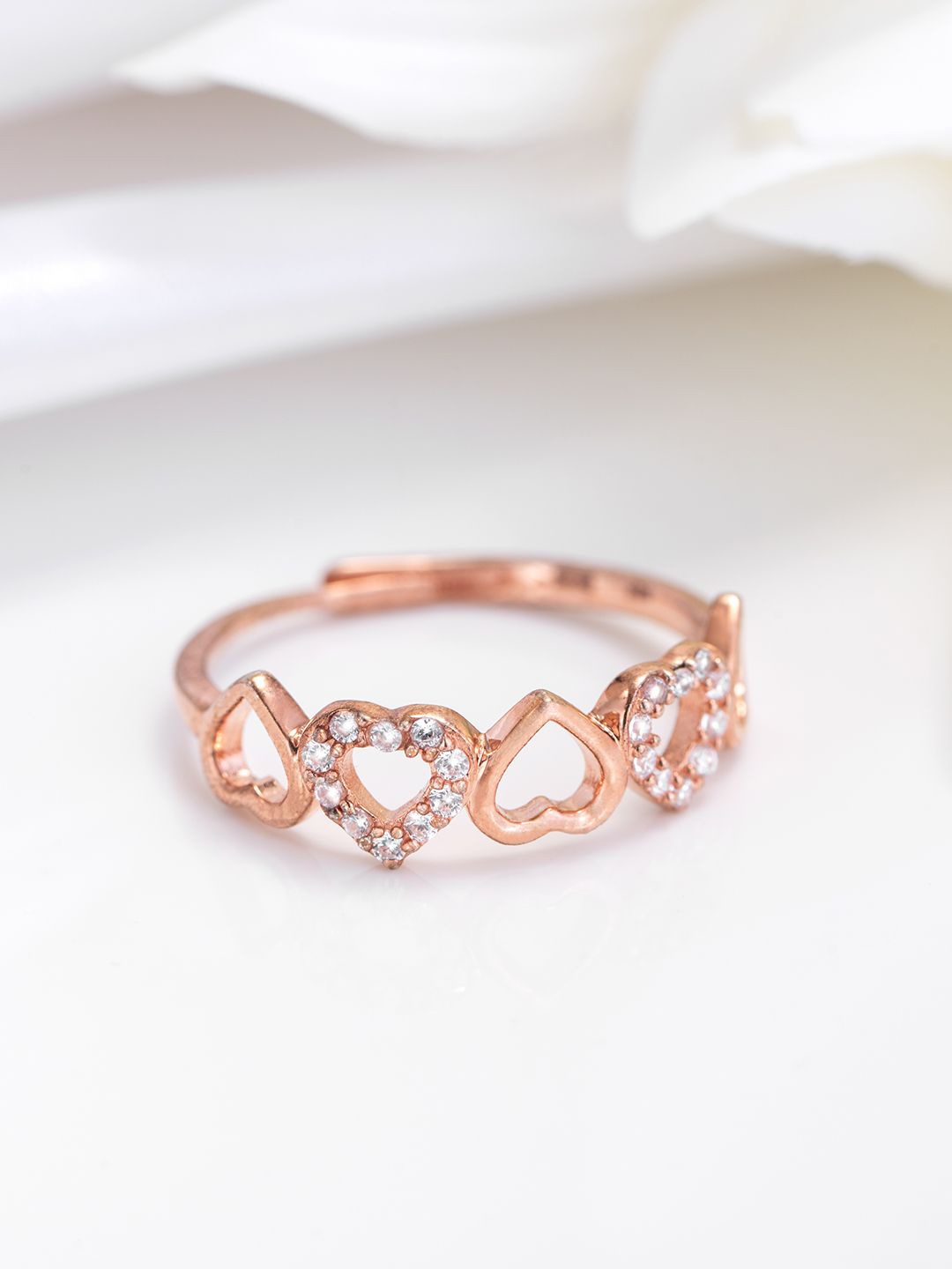 

Zavya Rose 925 Sterling Silver Gold-Plated & Cubic Zirconia-Studded Adjustable Finger Ring, Rose gold