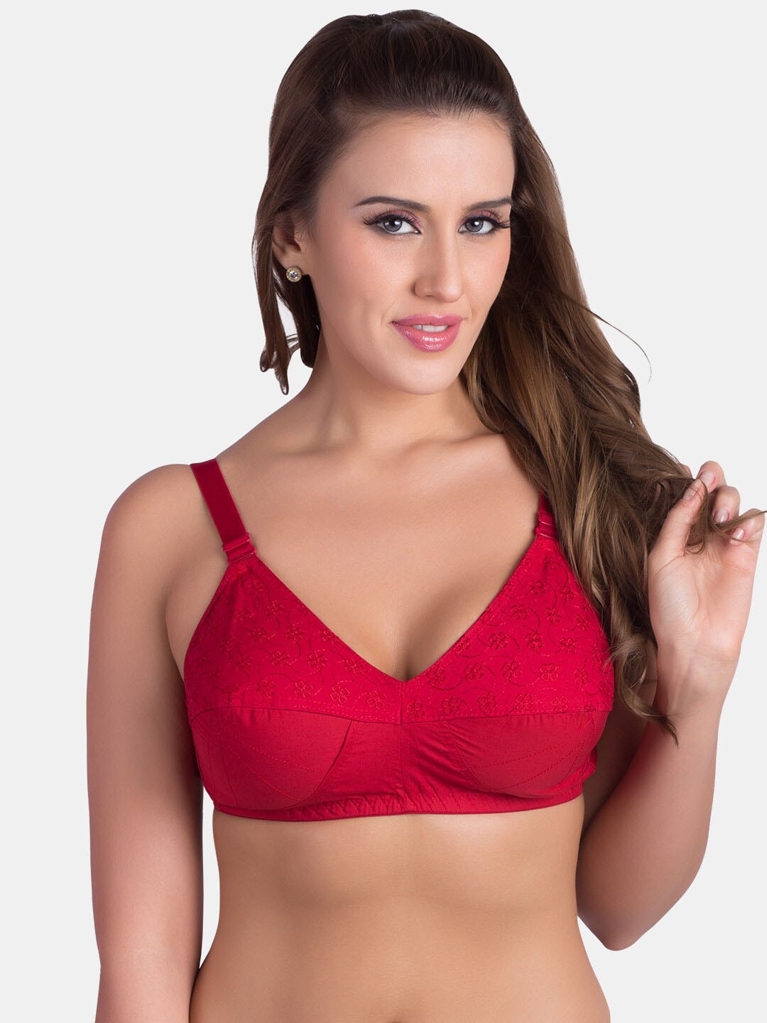 

Souminie Non Padded Pure Cotton Seamed Full Coverage Bra All Day Comfort, Red