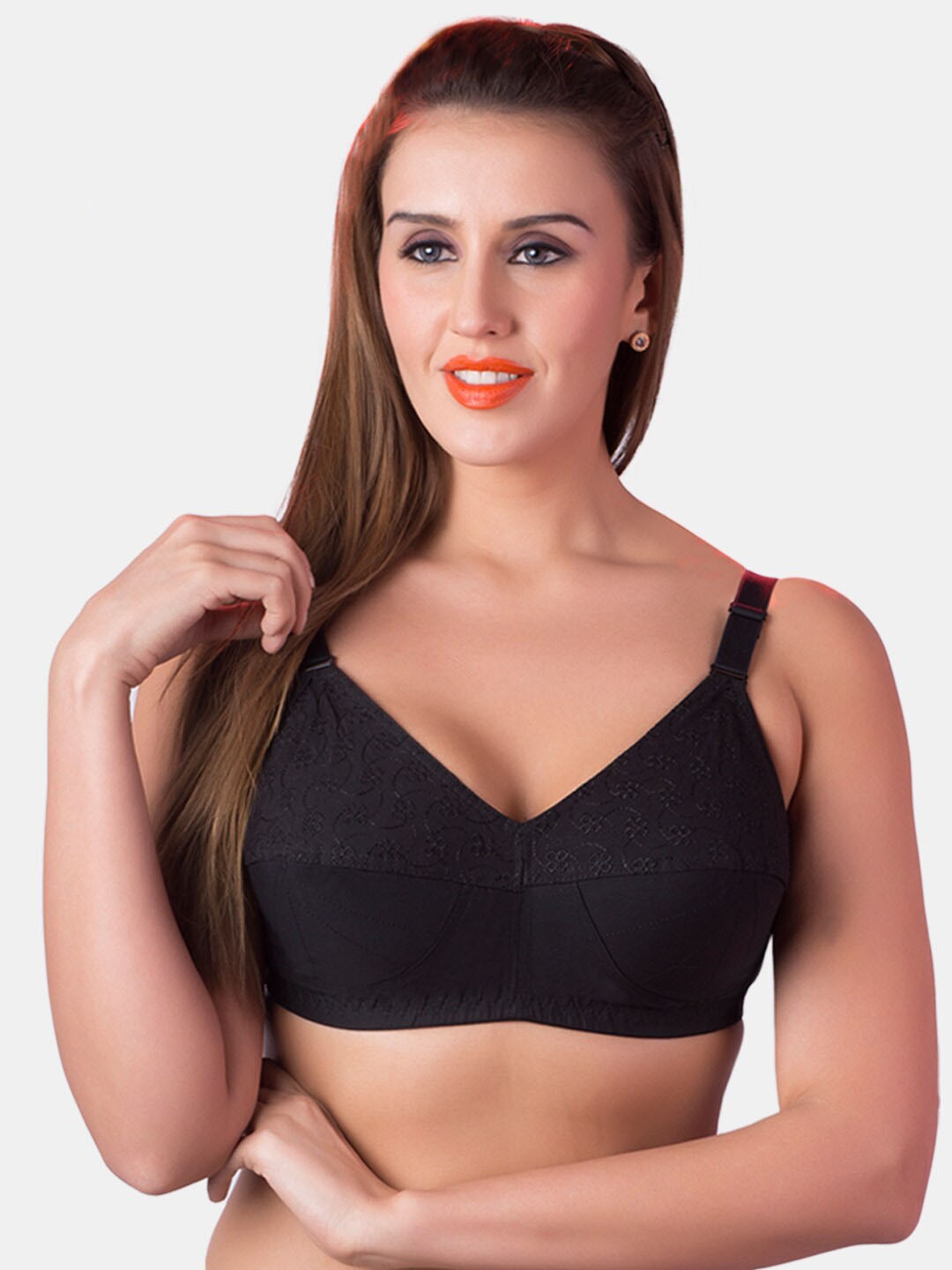 

Souminie Non Padded Pure Cotton Seamed Full Coverage Bra All Day Comfort, Black
