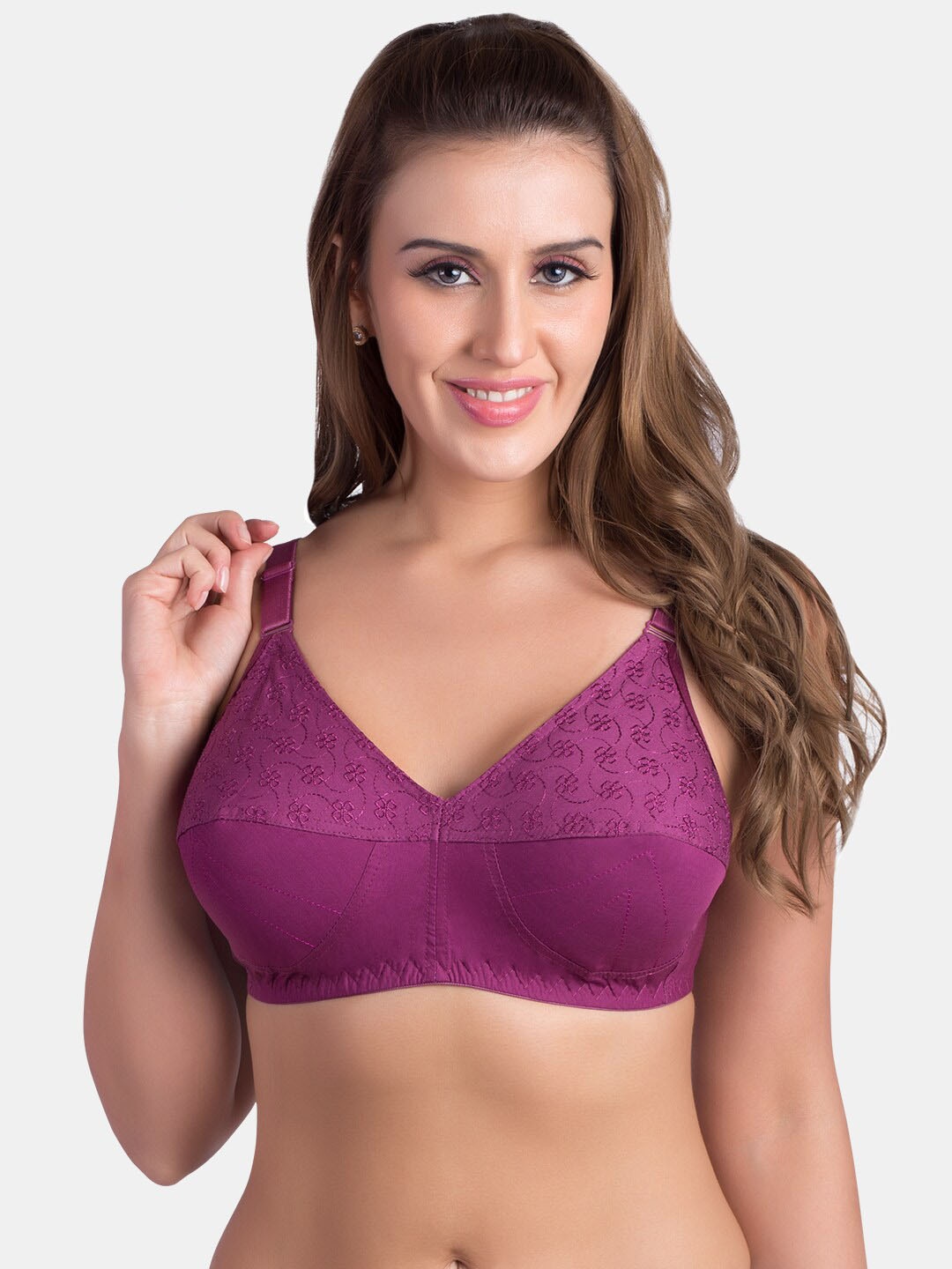 

Souminie Non Padded Pure Cotton Seamed Full Coverage Bra All Day Comfort, Magenta