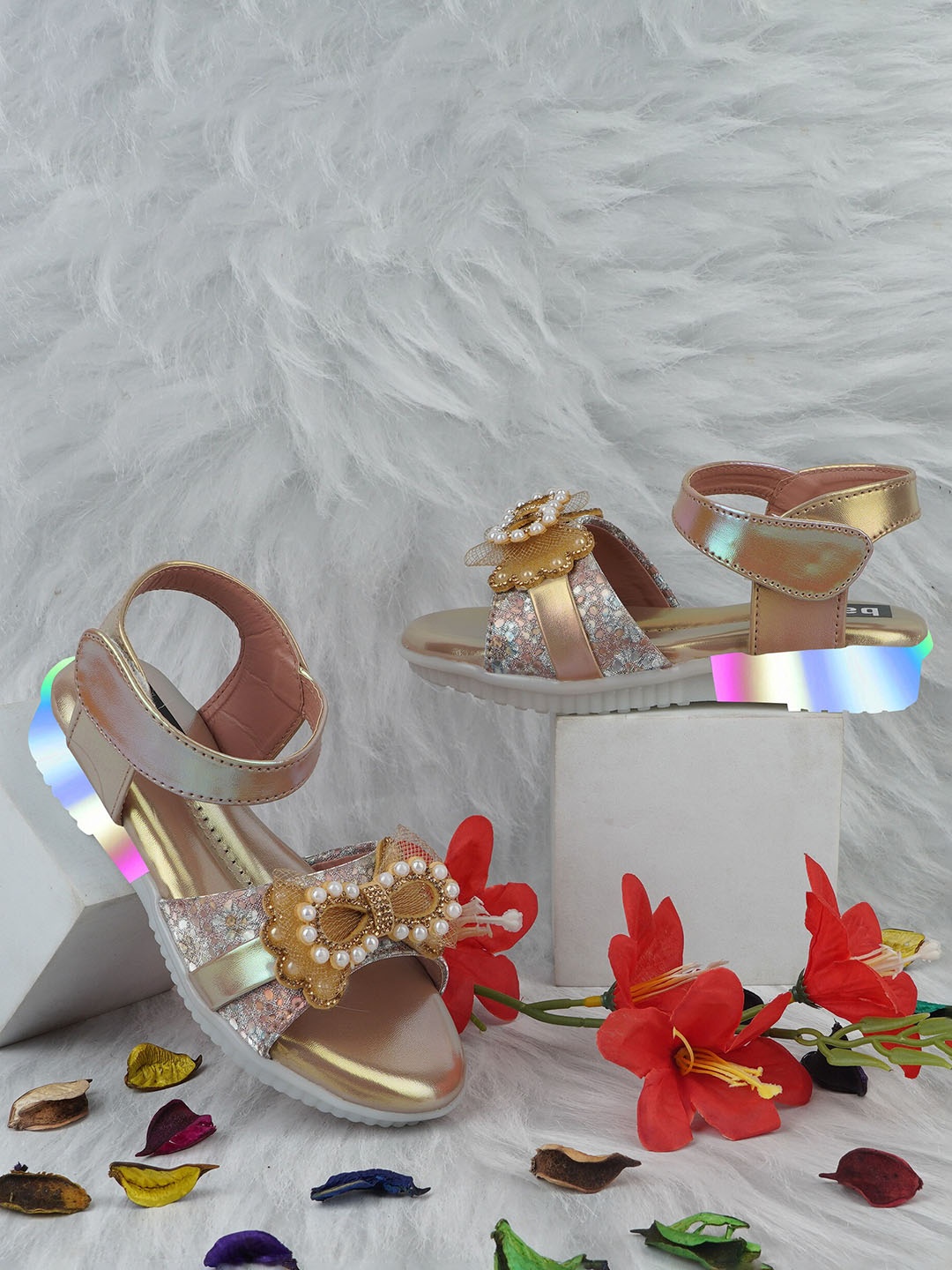 

BAESD Girls Embellished LED Open-Toe Flats, Gold