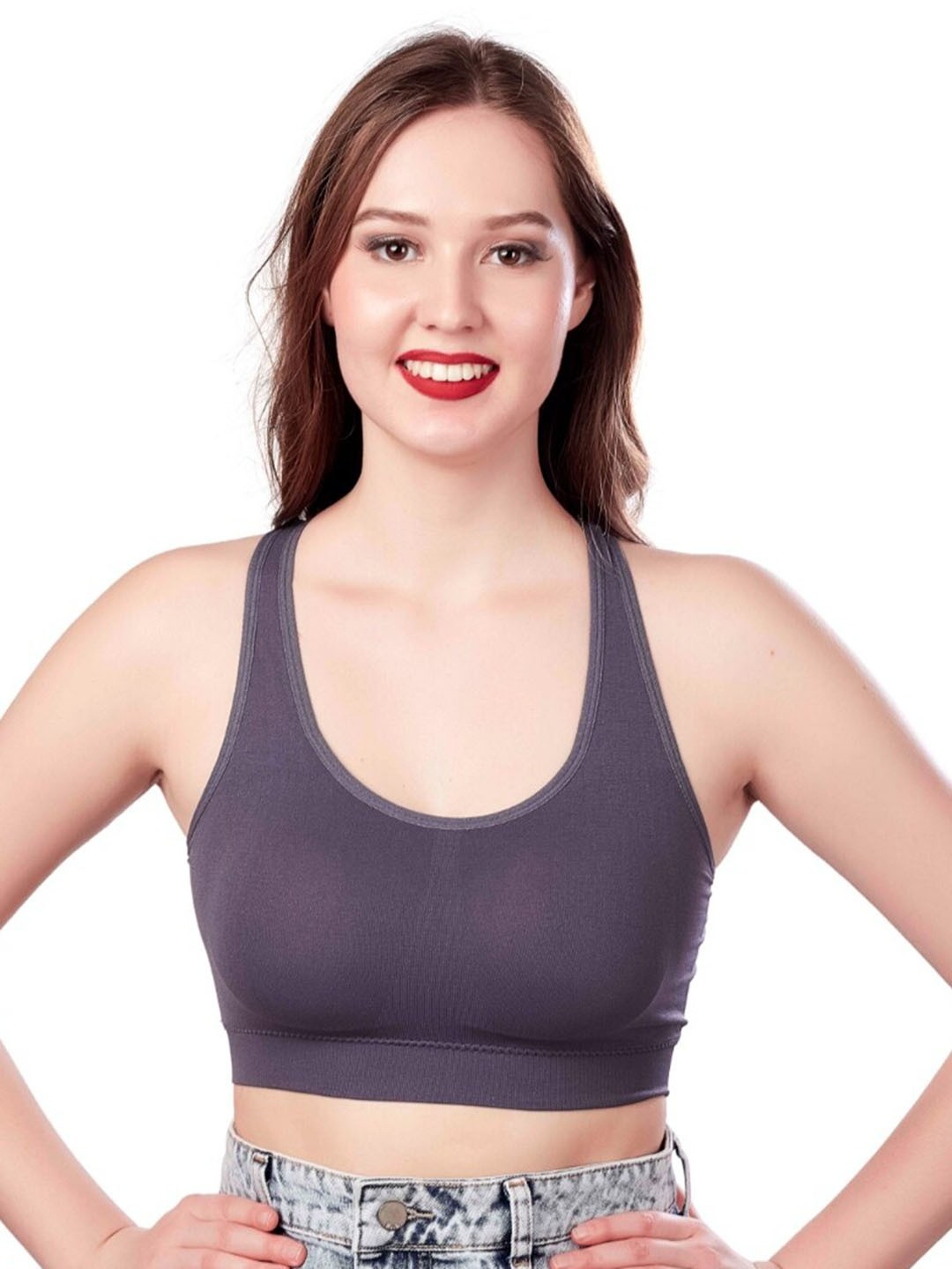 

Munaafi Full Coverage Racerback Sports Bra With All Day Comfort, Grey