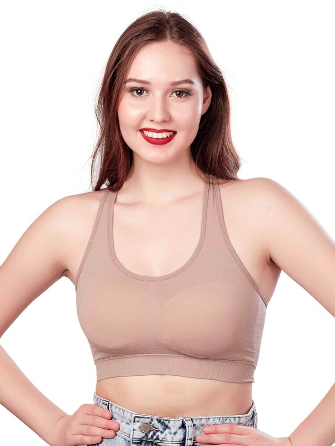 

Munaafi Full Coverage Racerback Sports Bra With All Day Comfort, Nude