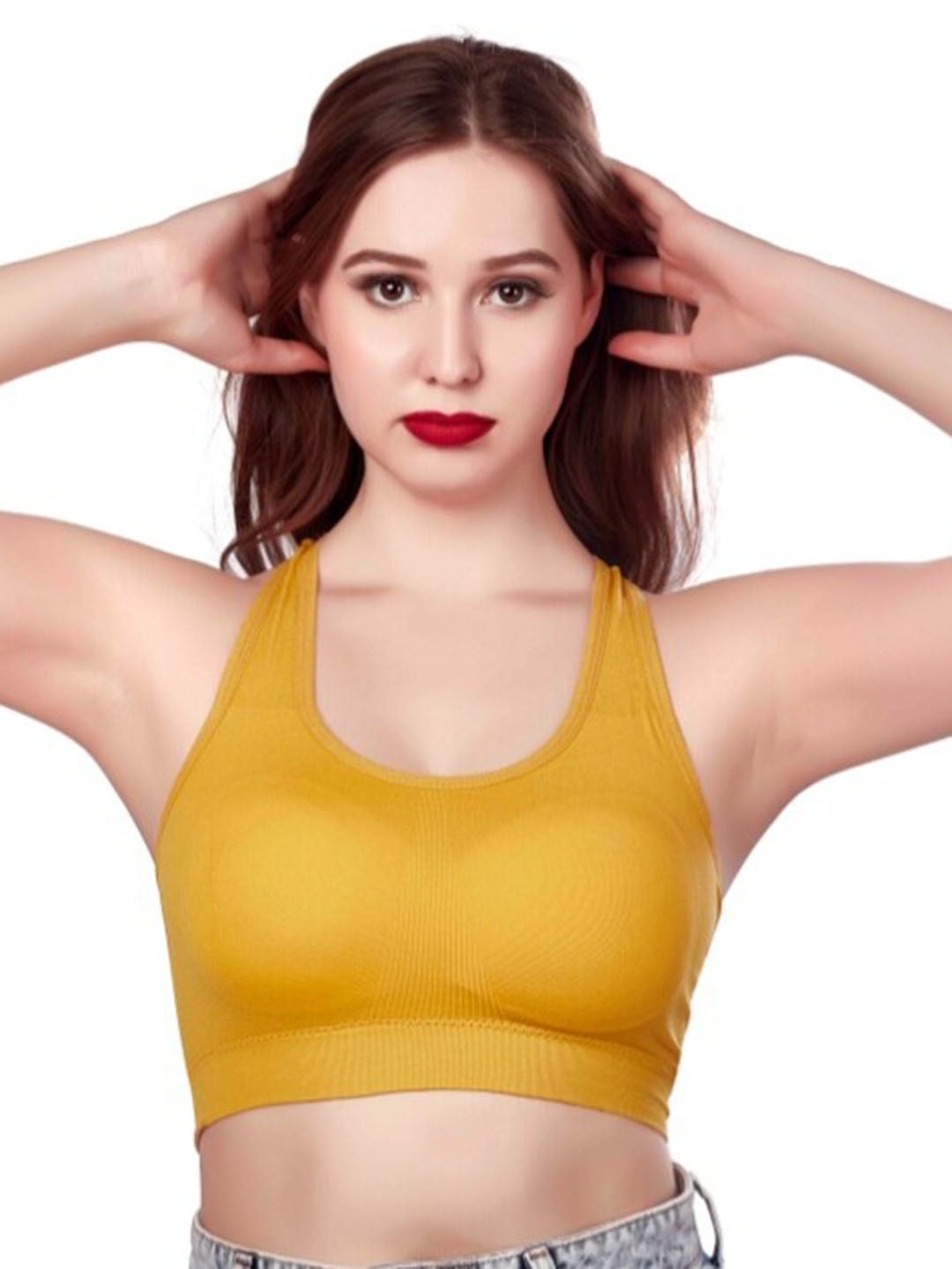 

Munaafi Full Coverage Racerback Sports Bra With All Day Comfort, Gold