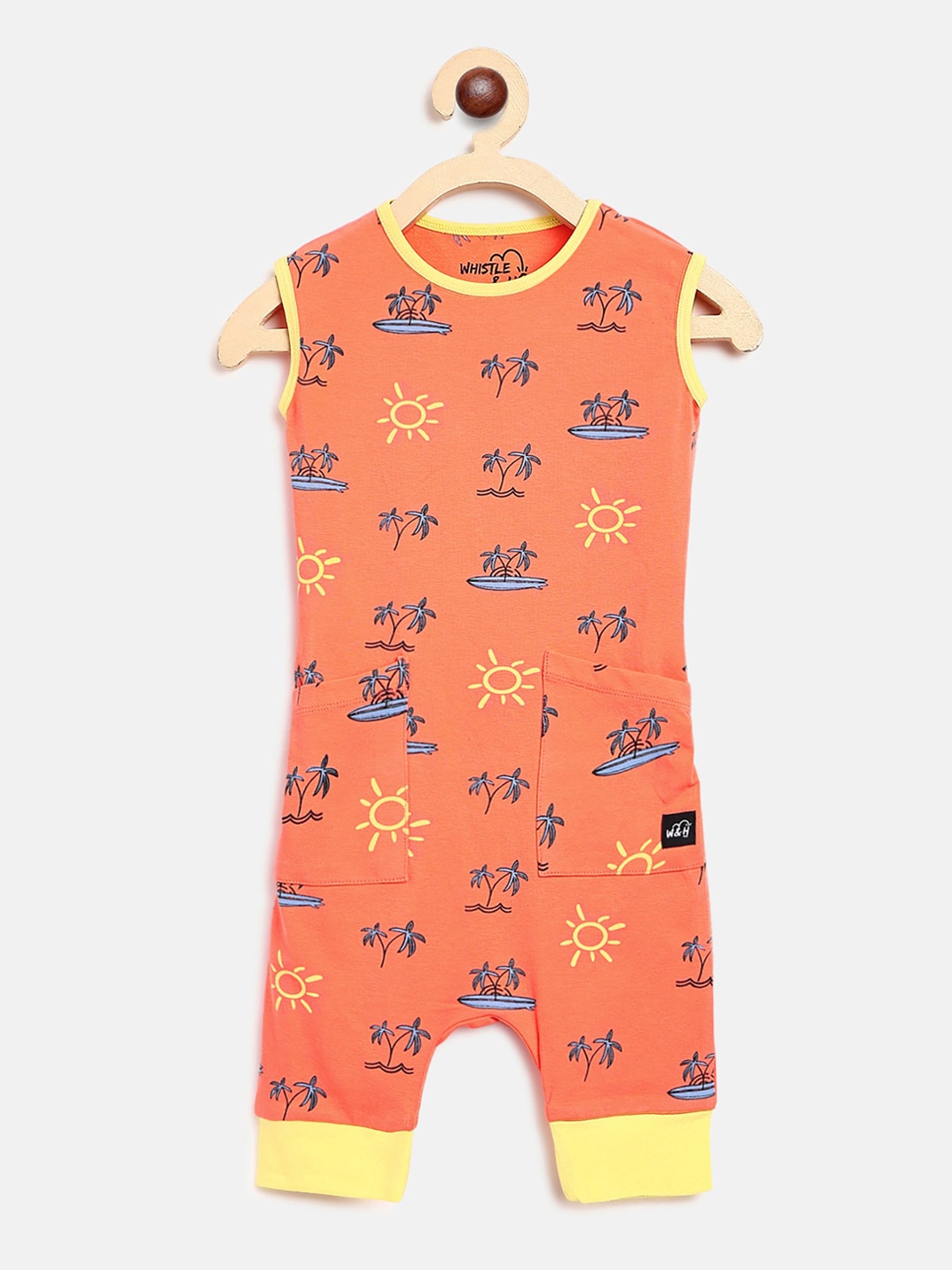 

Whistle & Hops Infants Printed Organic Cotton Sleeveless Capri Romper, Coral